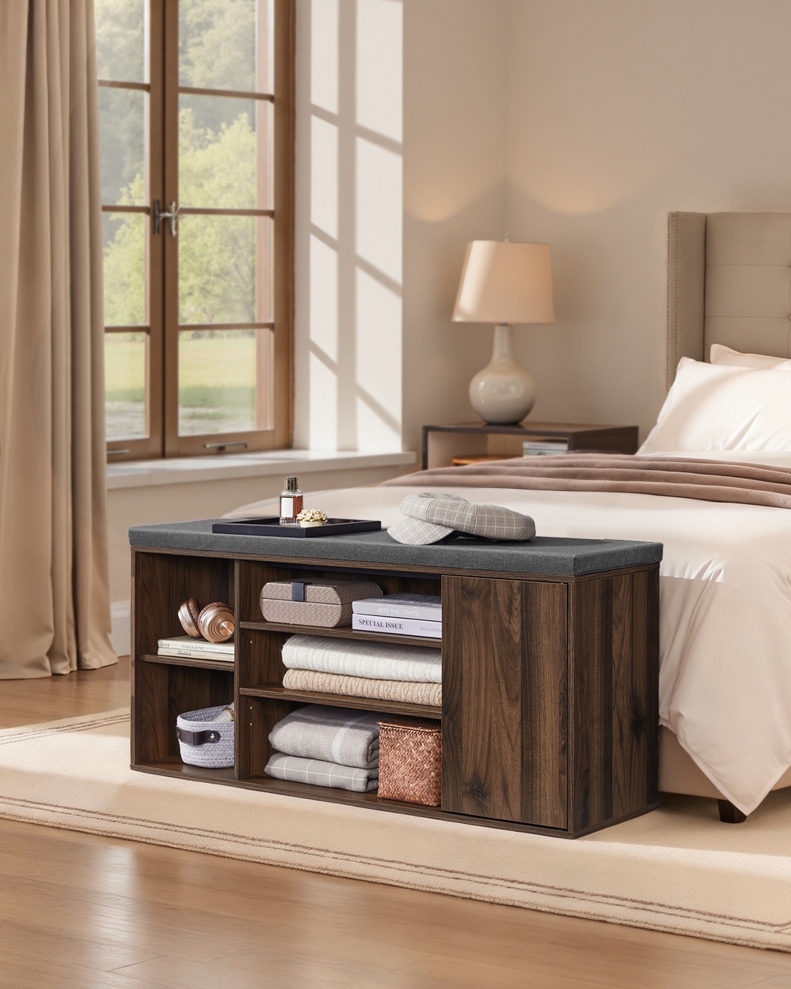 Shoe bench with storage and adjustable open compartments - Image 8