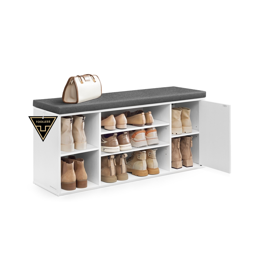 Shoe bench with storage and adjustable open compartments
