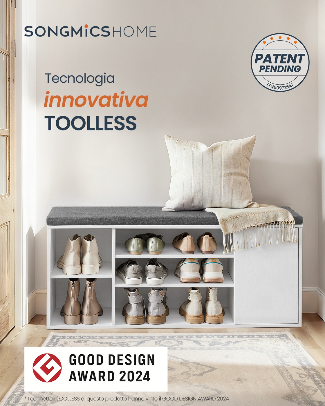 Shoe bench with storage and adjustable open compartments - Image 2