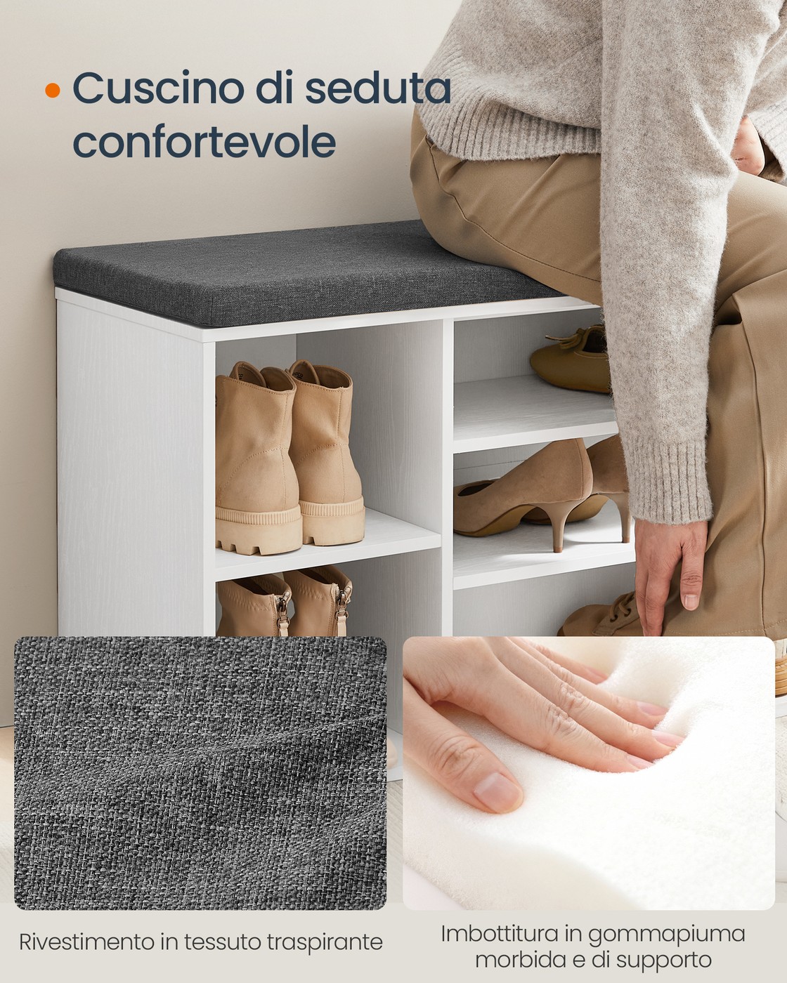 Shoe bench with storage and adjustable open compartments - Image 5