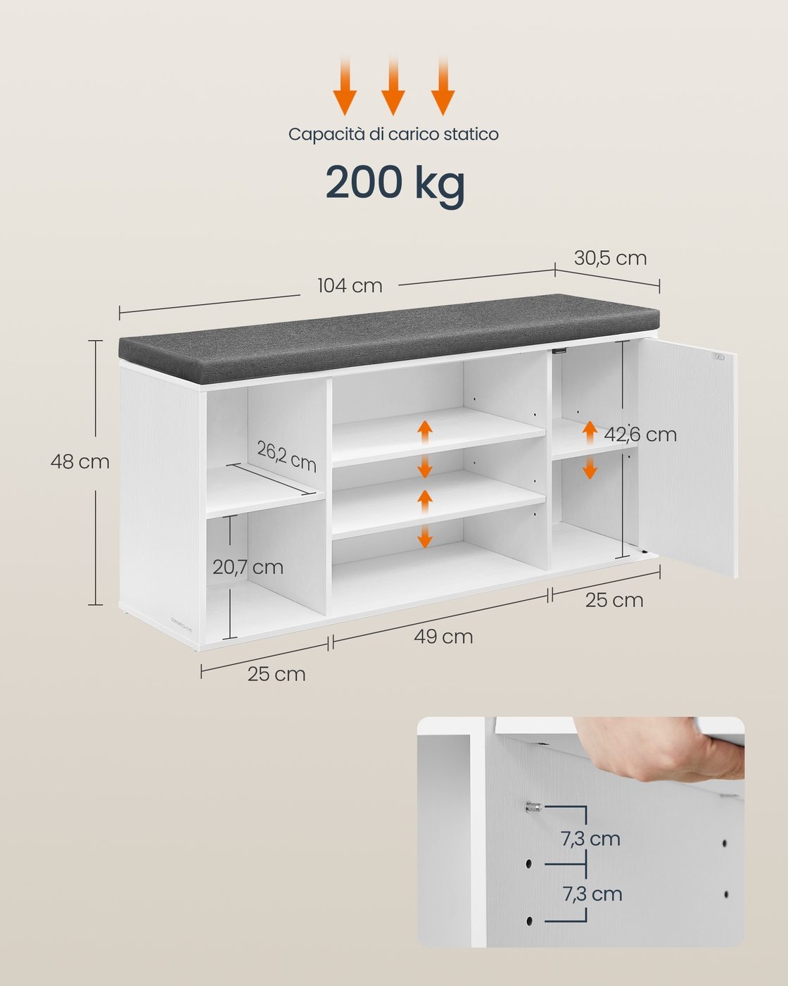 Shoe bench with storage and adjustable open compartments - Image 6