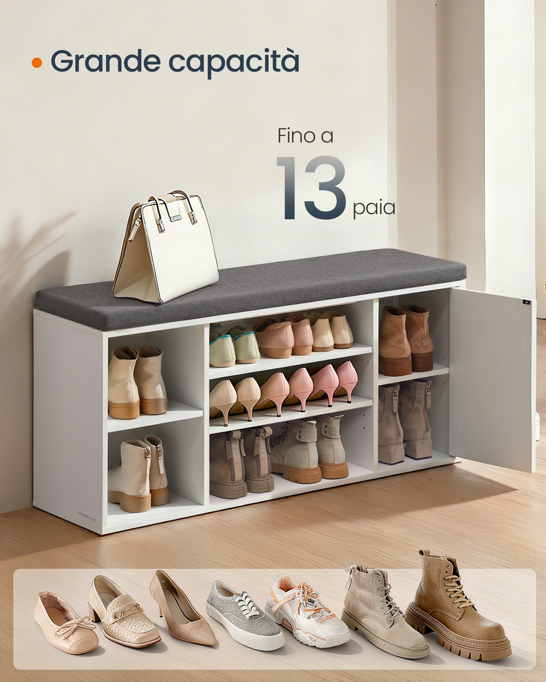 Shoe bench with storage and adjustable open compartments - Image 7