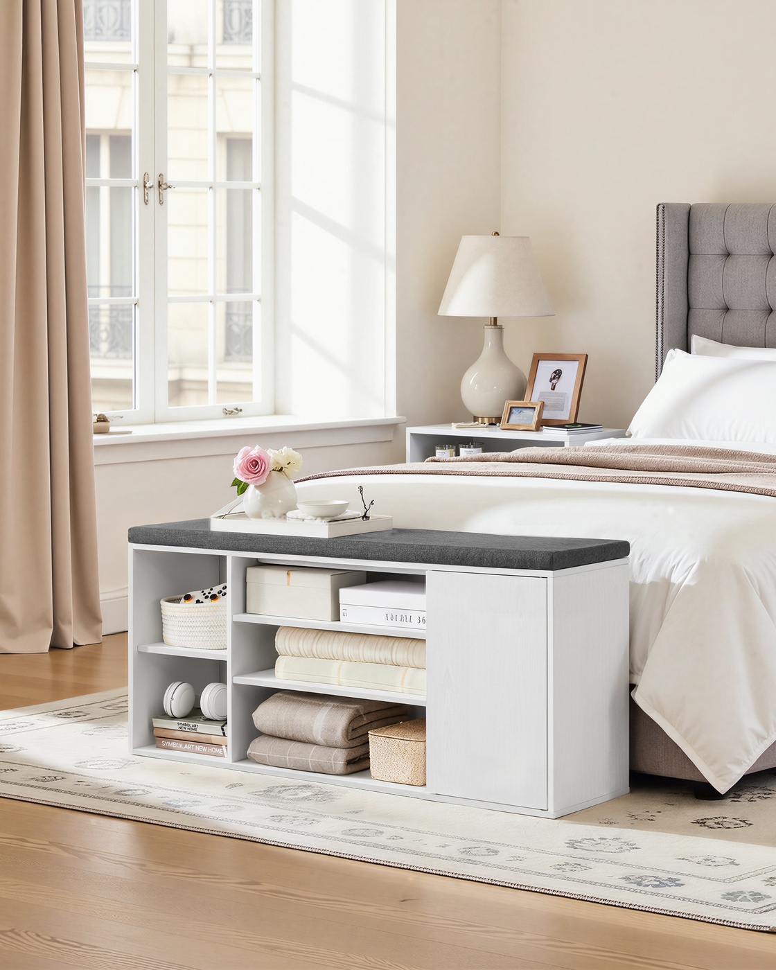 Shoe bench with storage and adjustable open compartments - Image 8