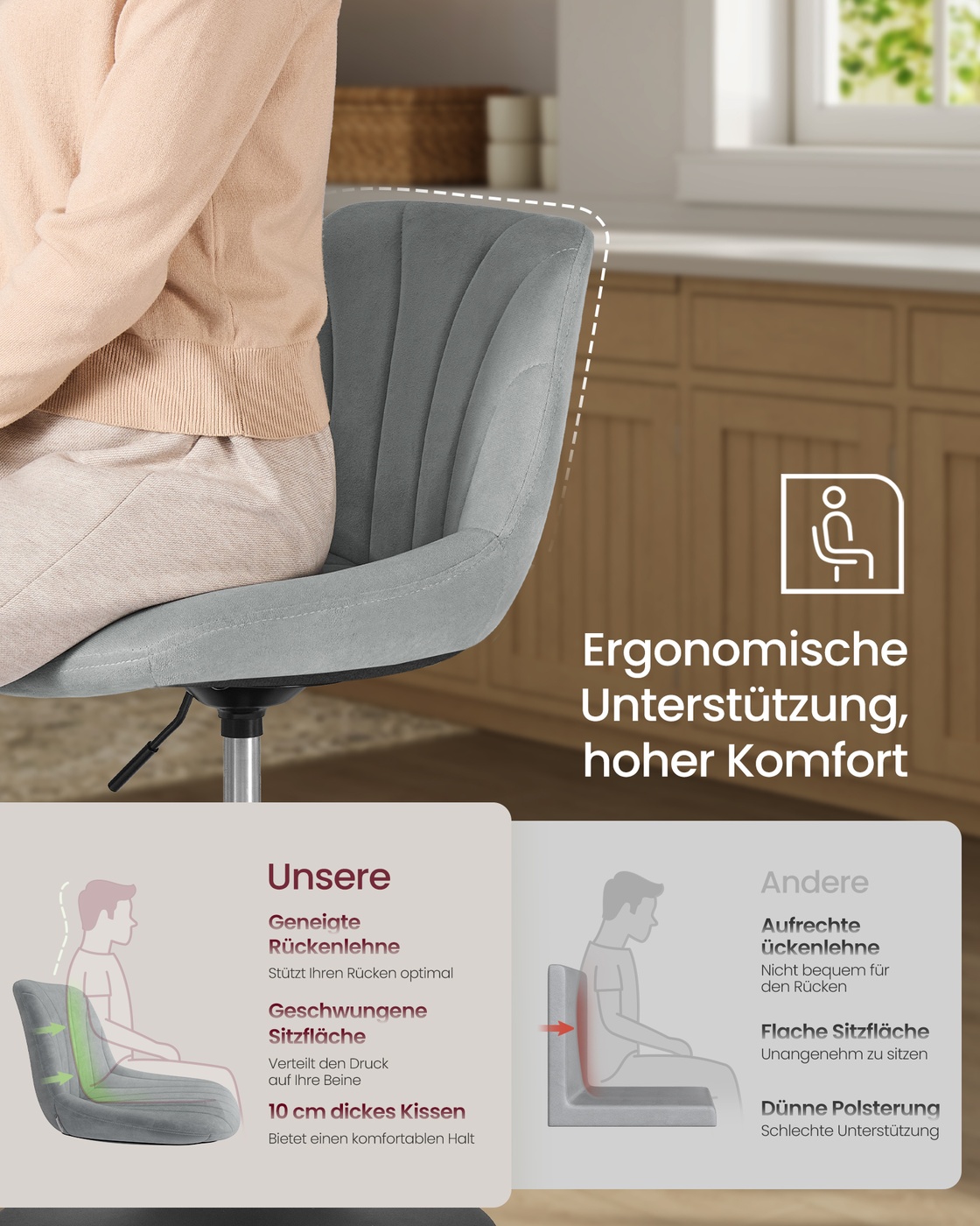 Makeup stool with backrest and swivel seat - Image 4