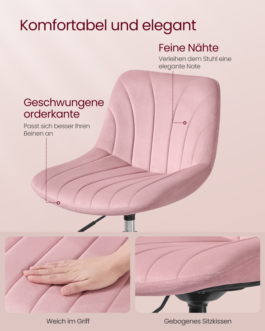 Dressing Table Chair Height Adjustable Bar Stool with Back Jelly Pink - Image 6