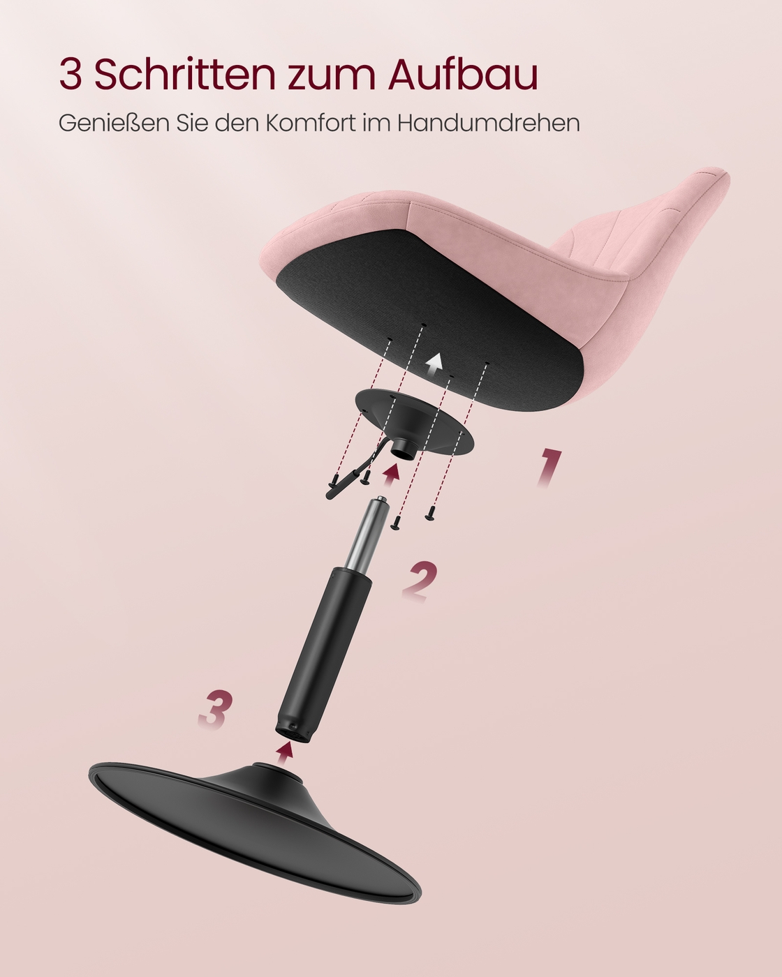 Dressing Table Chair Height Adjustable Bar Stool with Back Jelly Pink - Image 8