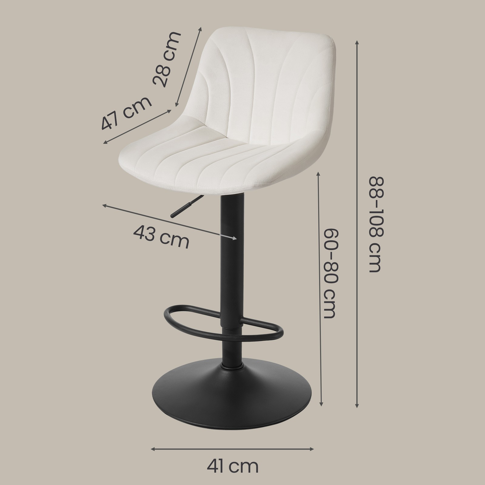 Bar stool set of 2, kitchen stools, 88–108 cm height-adjustable - Image 8