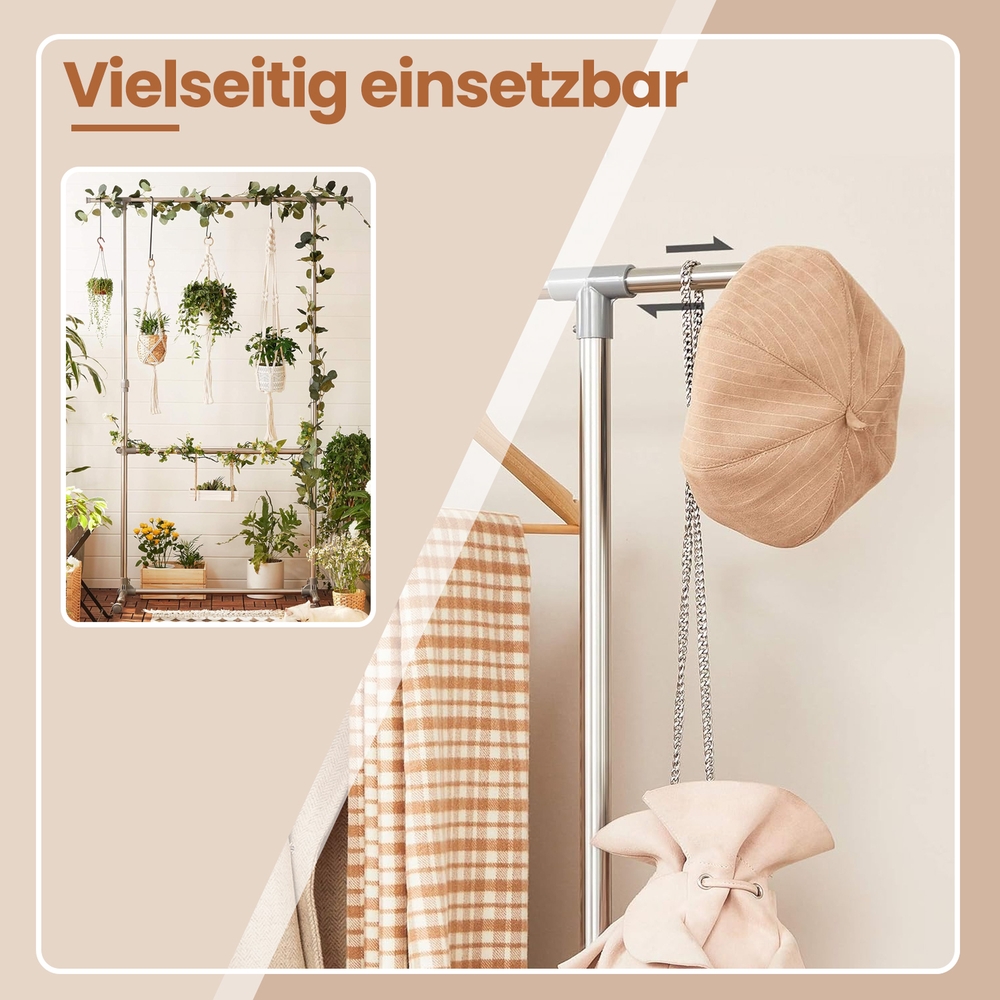 SONGMICS klädställ Garderobställ med hjul Höjdjusterbart från 113 till 198 cm, rör med rostfritt stålplätering - Bild 3