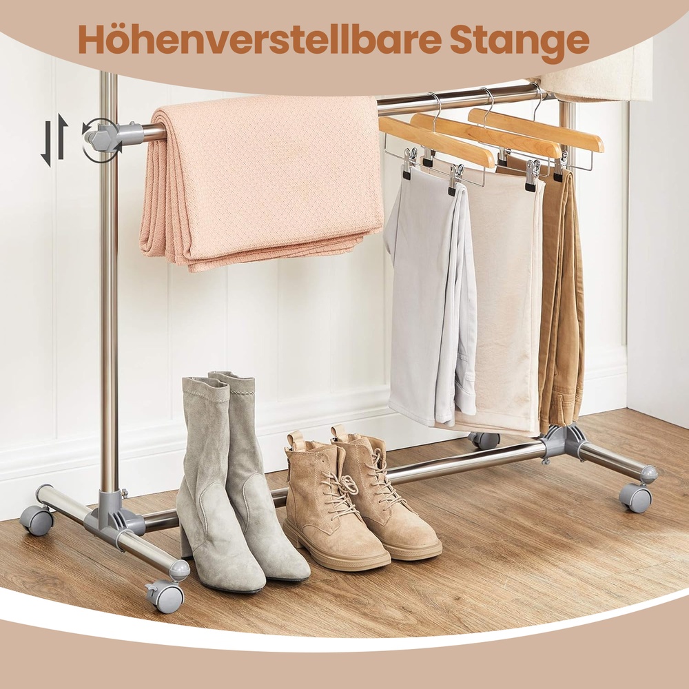 SONGMICS klädställ Garderobställ med hjul Höjdjusterbart från 113 till 198 cm, rör med rostfritt stålplätering - Bild 4