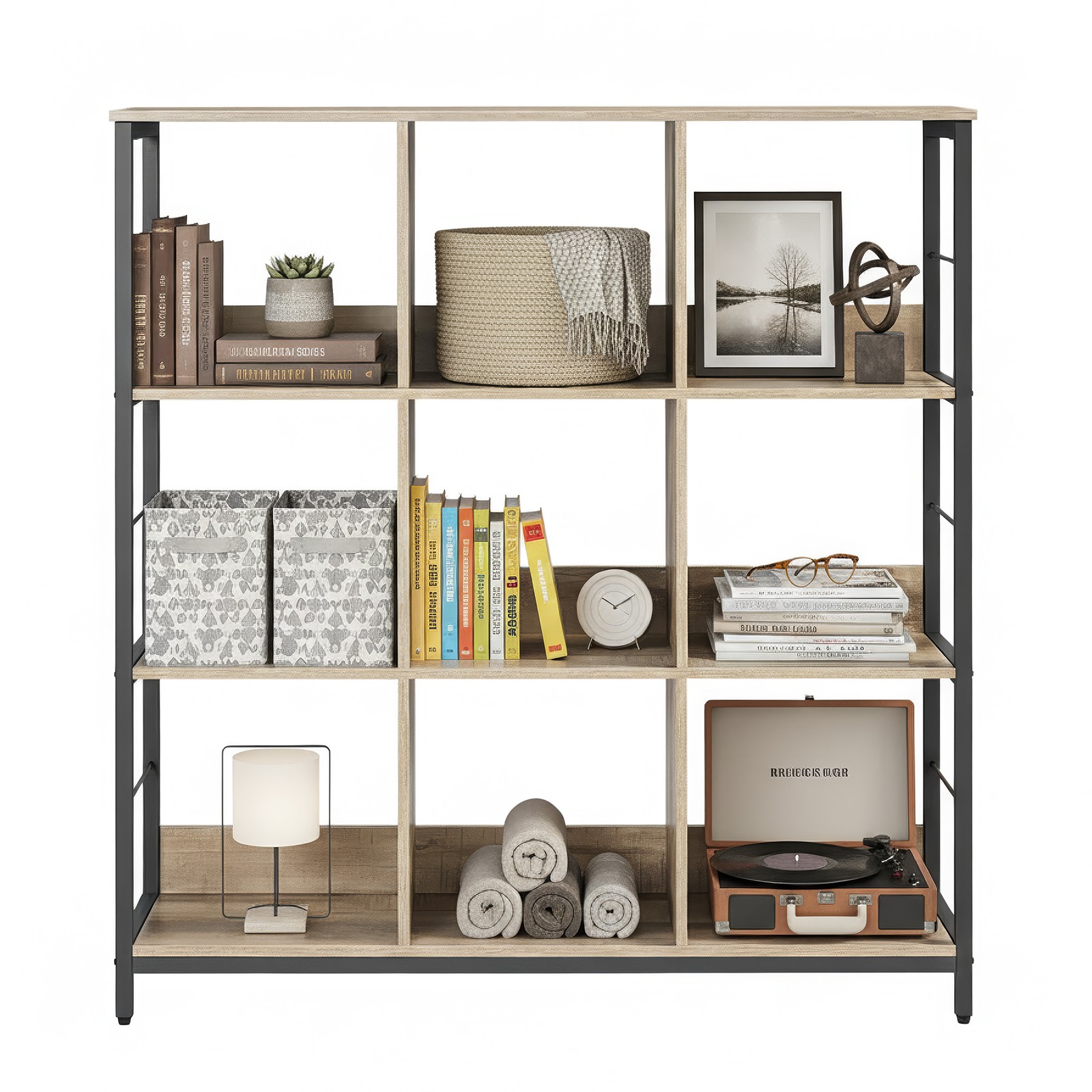 Floor-standing shelf, bookshelf with 9 compartments, brown-black - Image 2