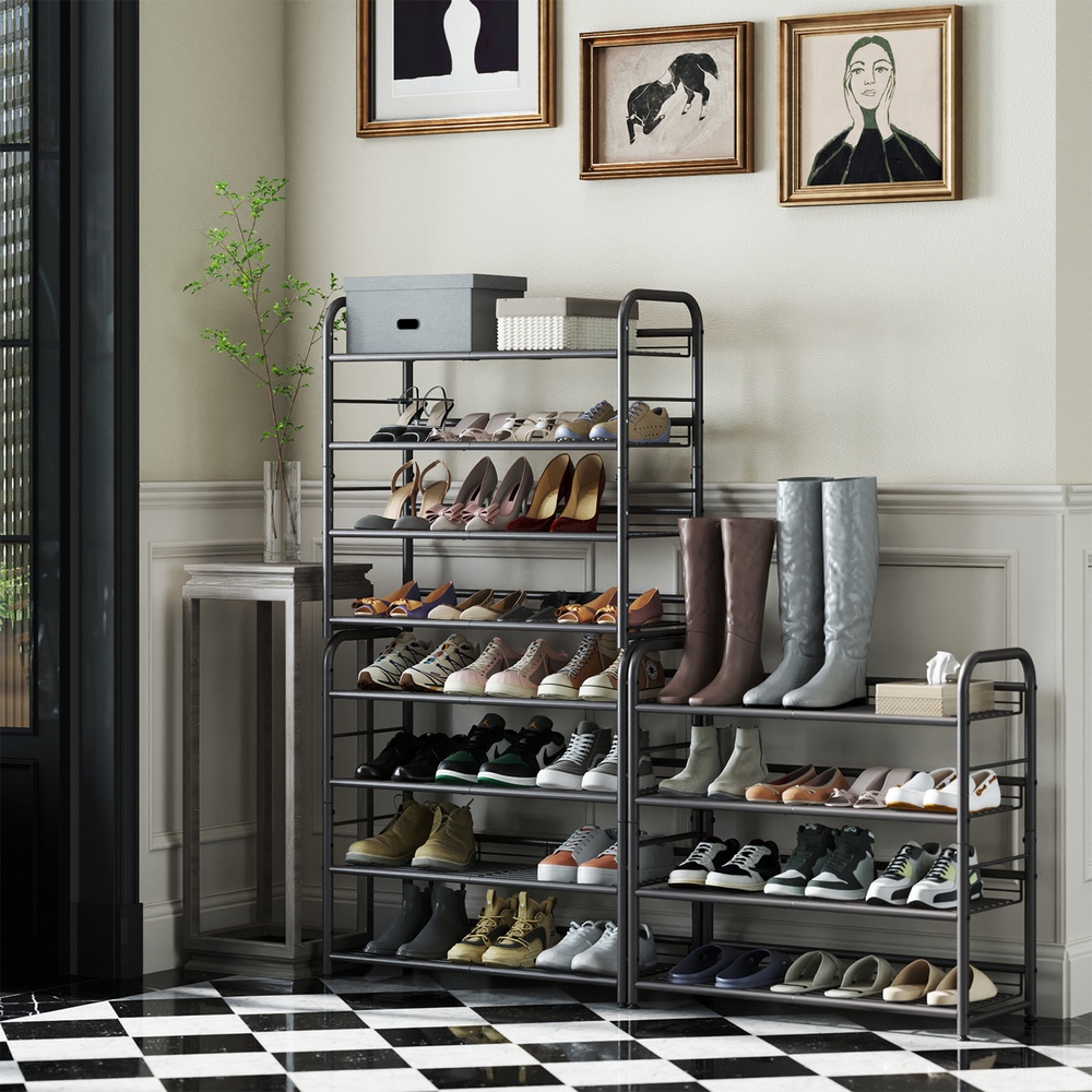 SONGMICS skohylde med 4 hylder, stabelbar sko-organizer, til op til 16 par sko, af stål, 68,5 x 27,5 x 65 cm, til højhælede sko, sneakers, hjemmesko, sort - Billede 2
