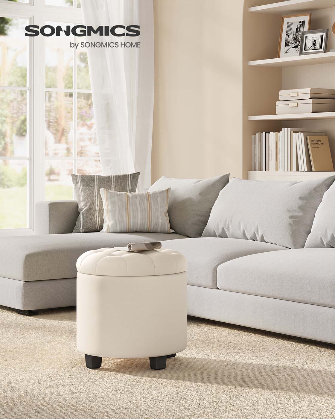 Footstool with storage Light Beige - Image 2
