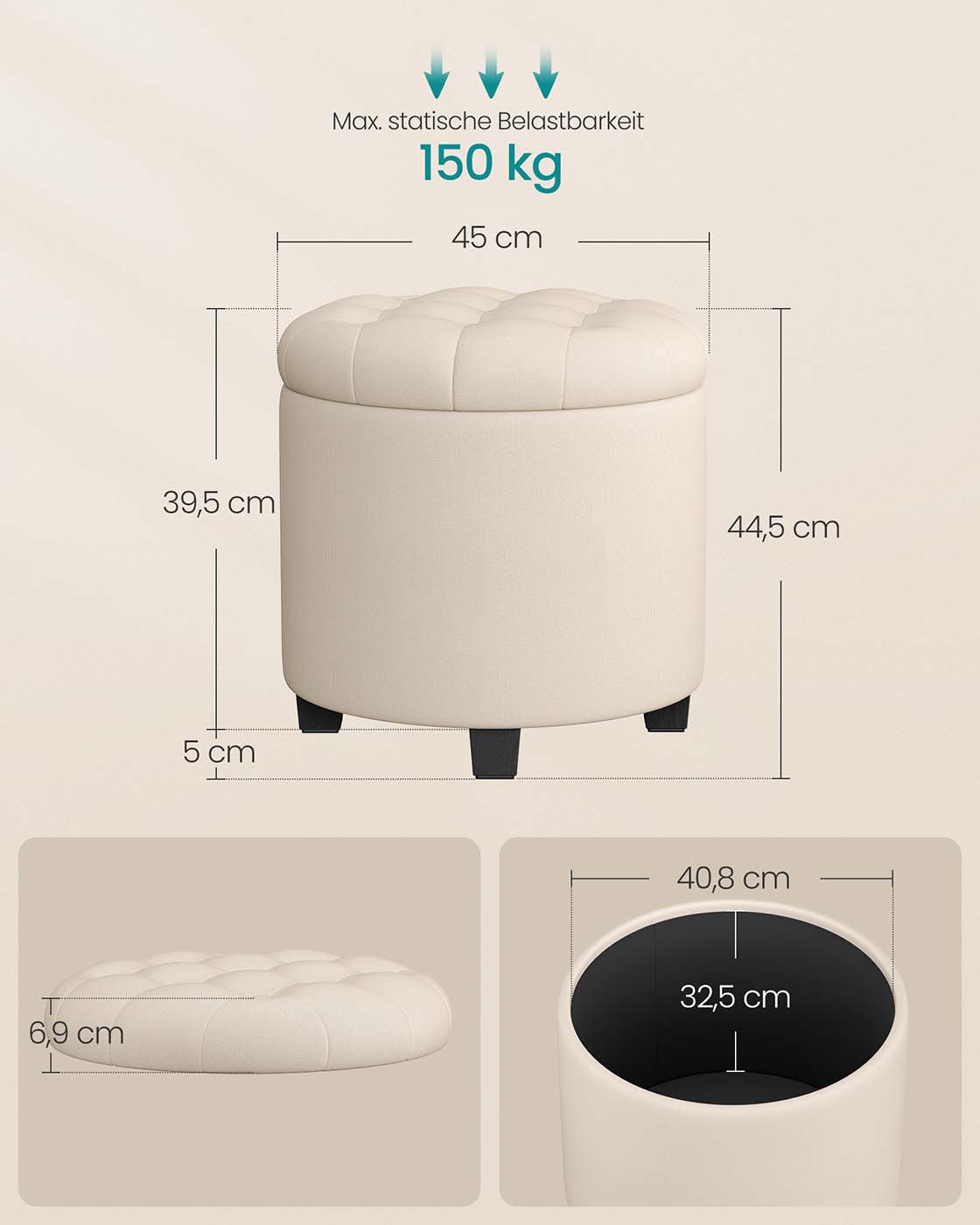 Footstool with storage Light Beige - Image 5