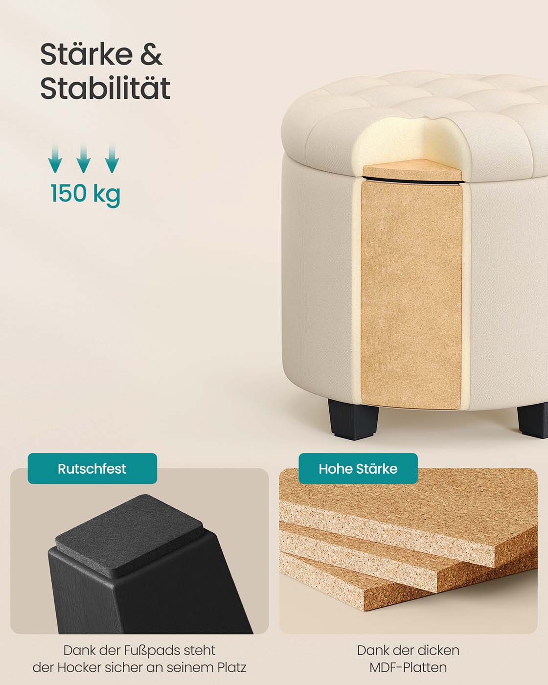 Footstool with storage Light Beige - Image 3