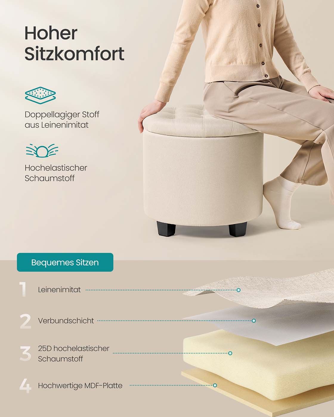 Footstool with storage Light Beige - Image 4
