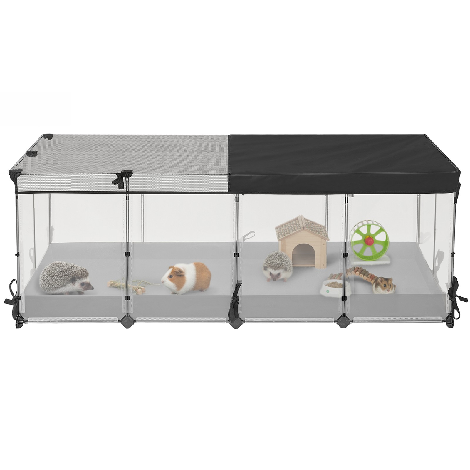 SONGMICS bur for smådyr, halvtransparente plater, pustende, vannavstøtende stoff i bunnen, kaninbur, marsvinbur, ilderbur, 144 x 74 x 47 cm, skyhvit - Bilde 2