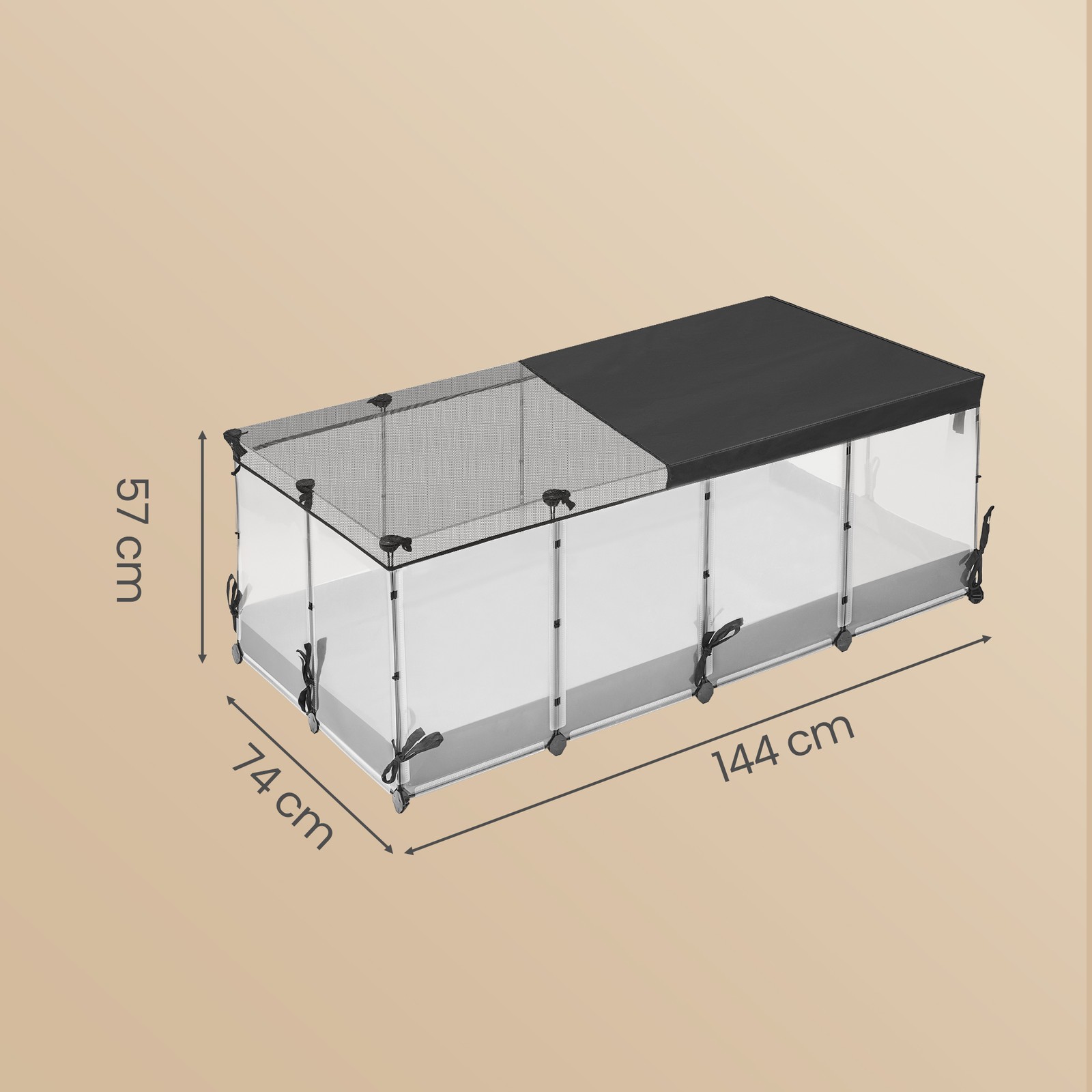 SONGMICS bur for smådyr, halvtransparente plater, pustende, vannavstøtende stoff i bunnen, kaninbur, marsvinbur, ilderbur, 144 x 74 x 47 cm, skyhvit - Bilde 3
