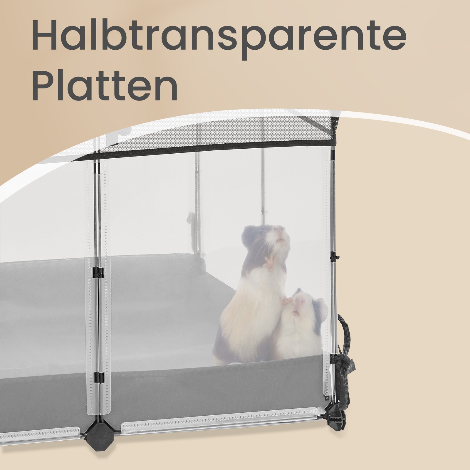 SONGMICS bur for smådyr, halvtransparente plater, pustende, vannavstøtende stoff i bunnen, kaninbur, marsvinbur, ilderbur, 144 x 74 x 47 cm, skyhvit - Bilde 6