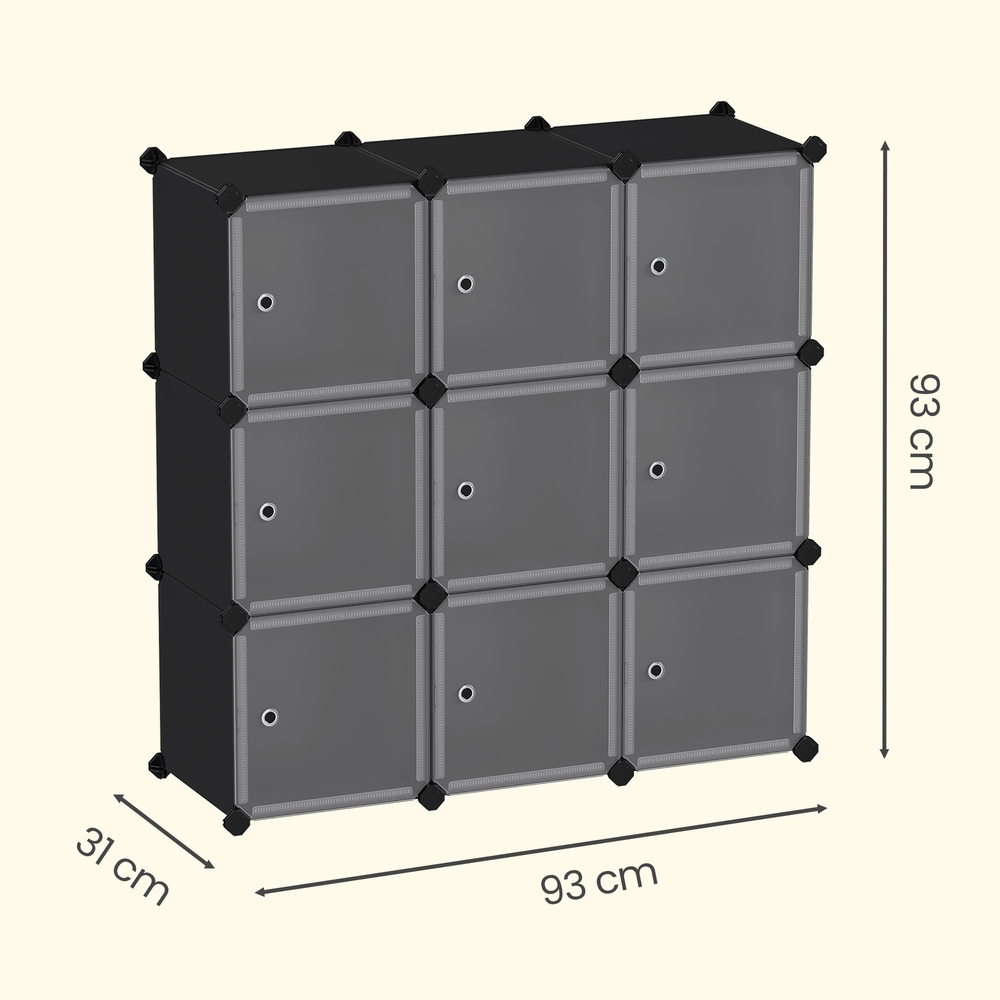 SONGMICS 9-kubers DIY-hyllsystem, klädskåp i plast med dörrar i trendigt vitt, stabilt och enkelt att montera, ihopsättningshylla - Bild 3