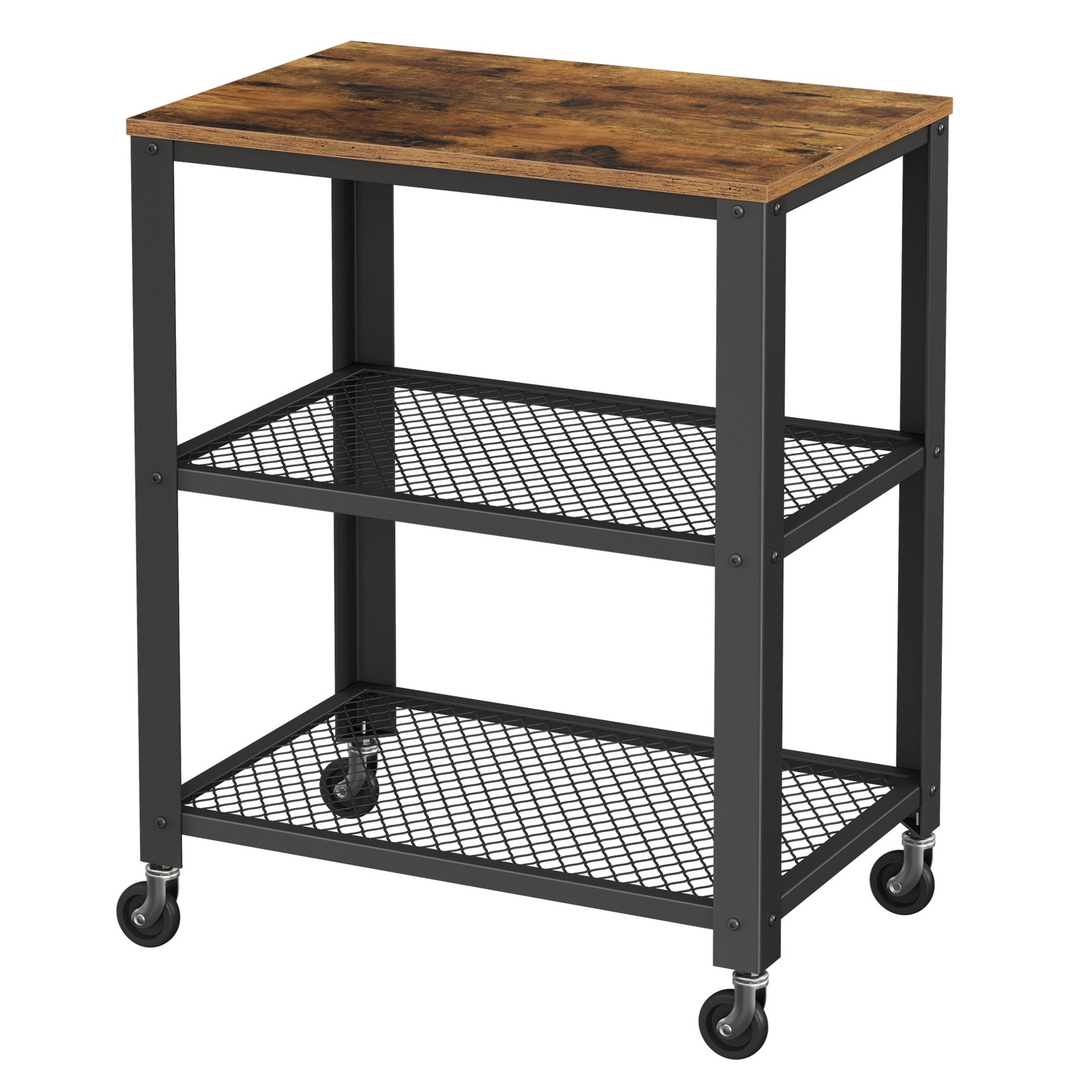 VASAGLE Serving Cart, Kitchen Cart, Rolling Cart, Kitchen Shelf on 4 Casters, Steel Frame, 3 Shelves, for Kitchen and Living Room, Industrial Design, Vintage Brown-Black