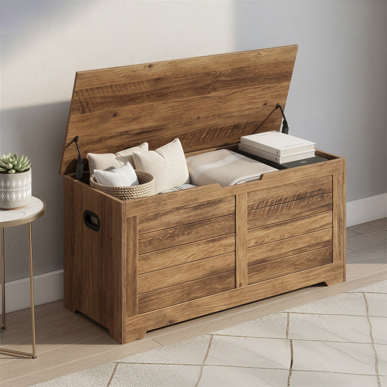 Shoe bench, bench with storage, storage chest with 2 safety hinges - Image 5