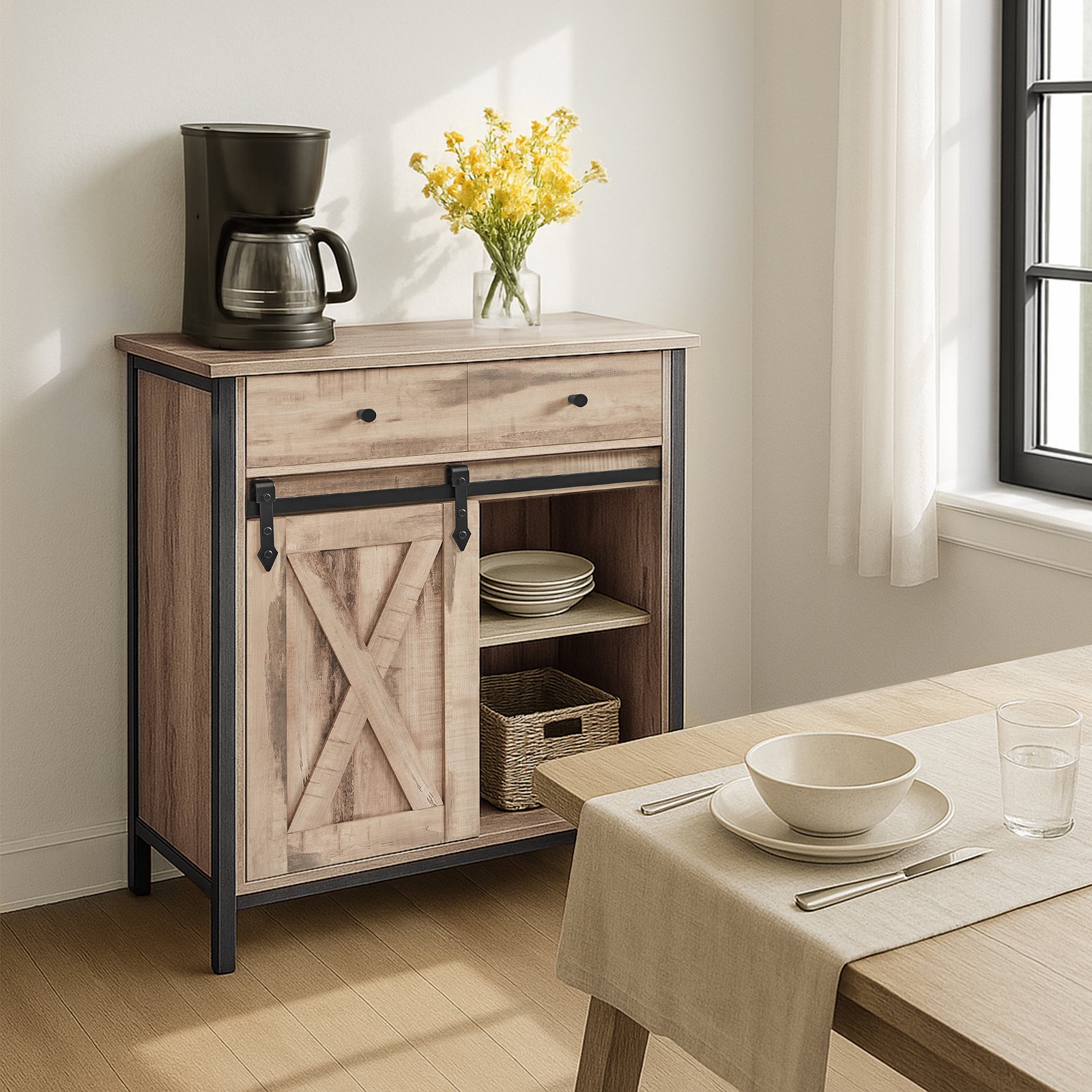 Sideboard with sliding door, living room storage cabinet, freestanding TV cabinet - Image 3