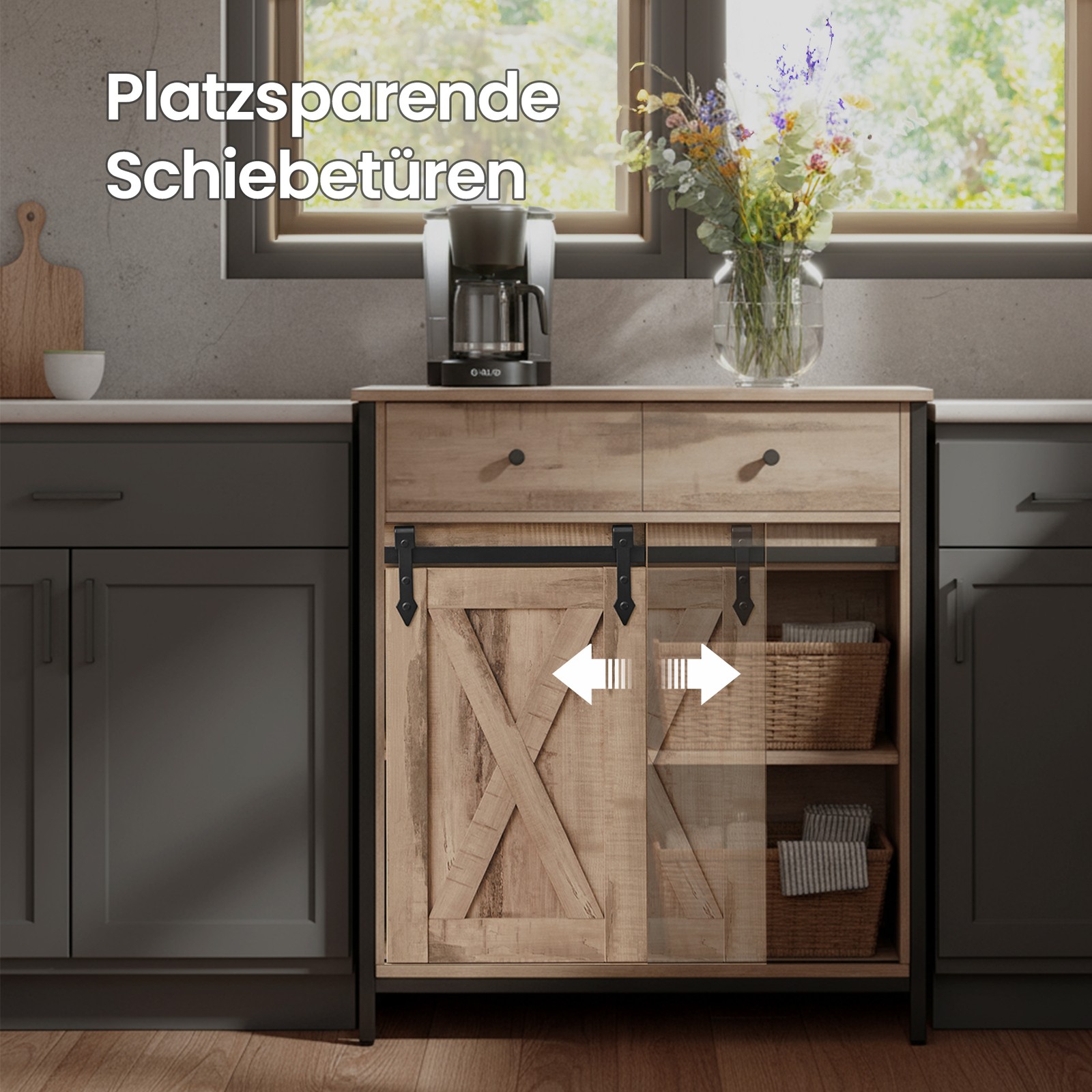 Sideboard with sliding door, living room storage cabinet, freestanding TV cabinet - Image 4