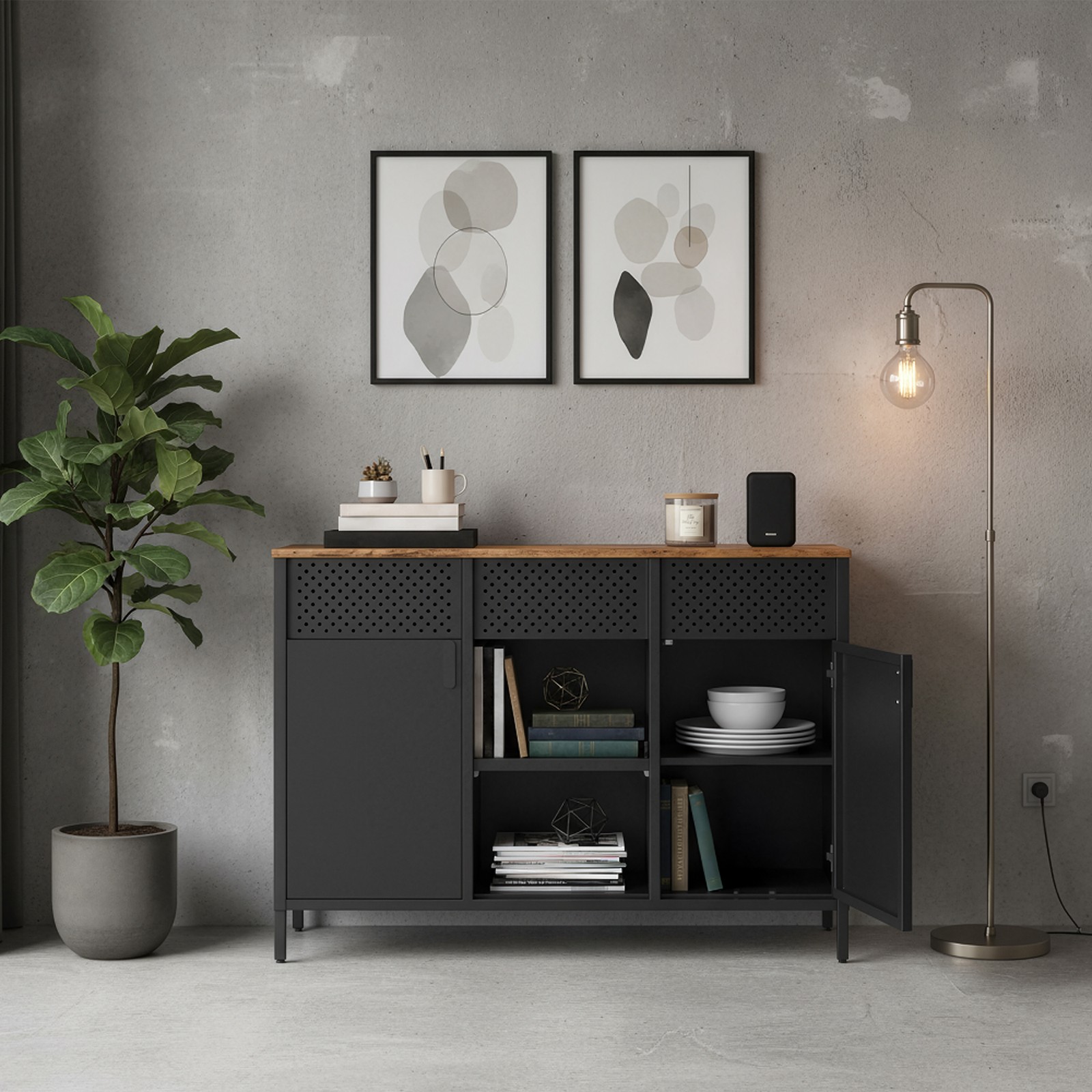 Sideboard, storage cabinet with double doors, magnetic closure - Image 4