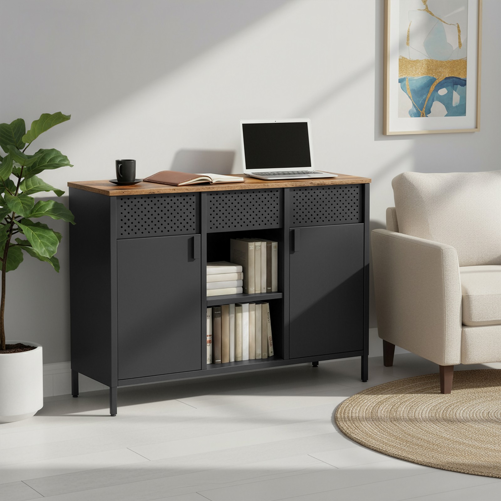 Sideboard, storage cabinet with double doors, magnetic closure - Image 5