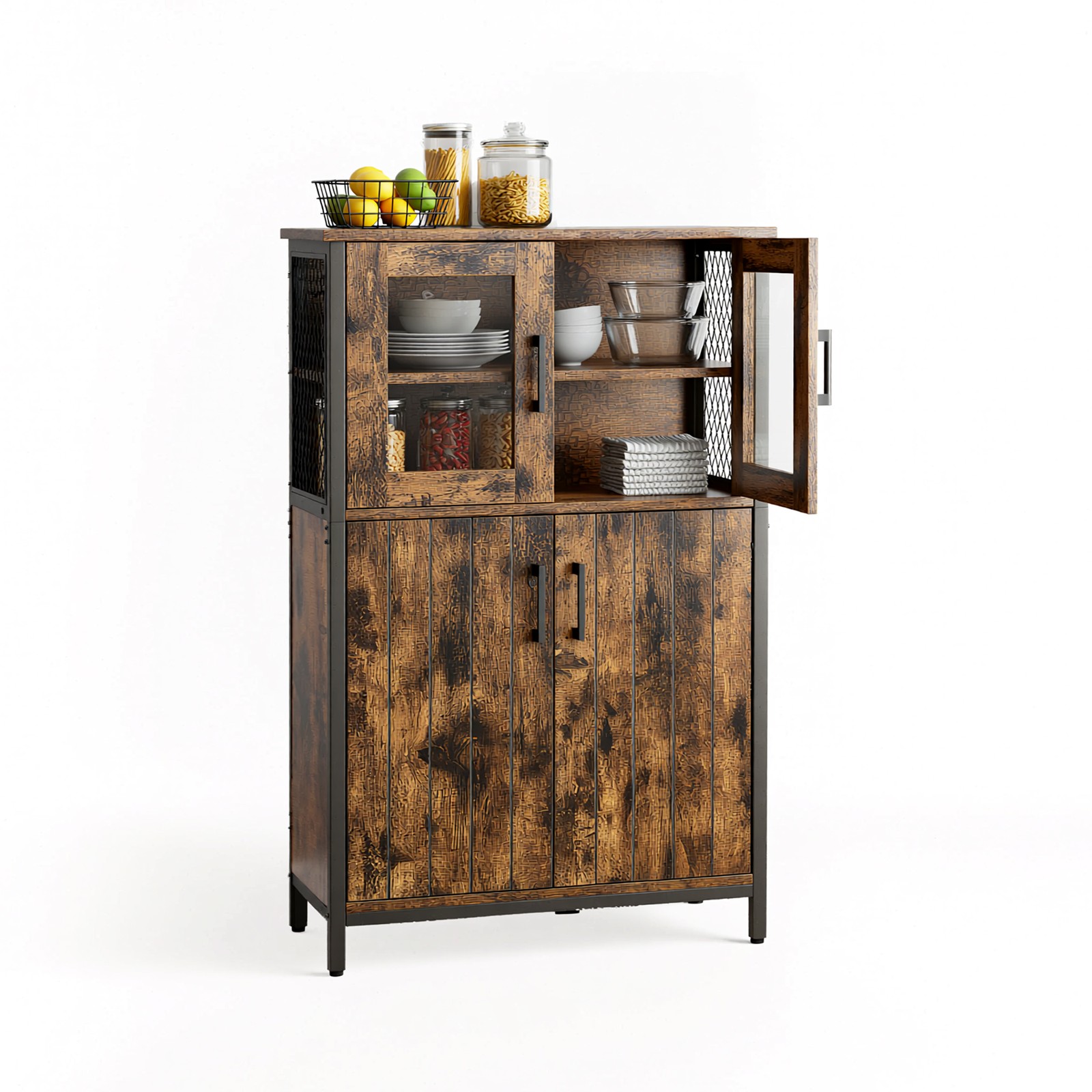 VASAGLE baderomsskap, sideboard, oppbevaringsskap, justerbar hylle, stålramme, til stue, kjøkken, industriell stil, vintagebrun-svart - Bilde 3