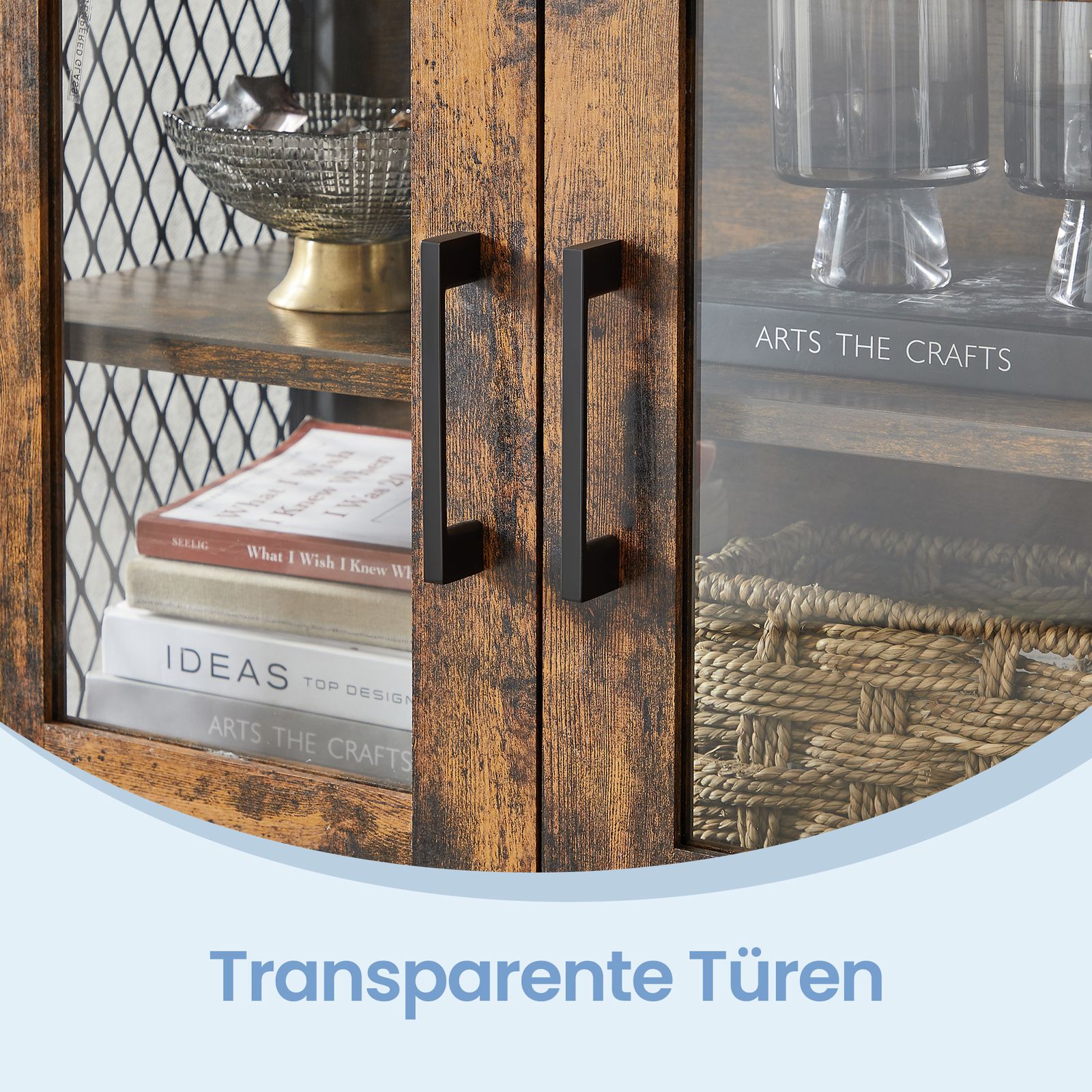 VASAGLE baderomsskap, sideboard, oppbevaringsskap, justerbar hylle, stålramme, til stue, kjøkken, industriell stil, vintagebrun-svart - Bilde 6