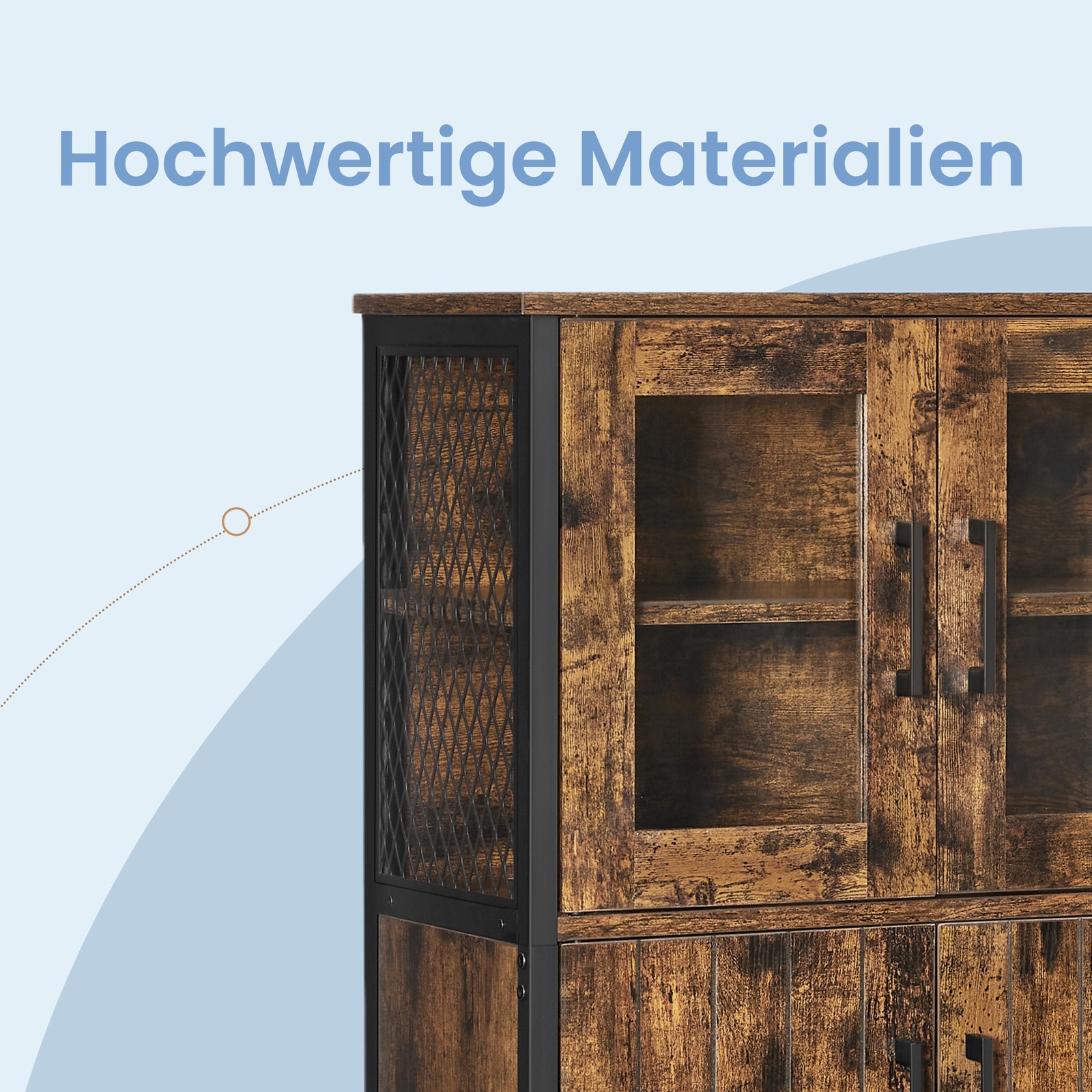 VASAGLE baderomsskap, sideboard, oppbevaringsskap, justerbar hylle, stålramme, til stue, kjøkken, industriell stil, vintagebrun-svart - Bilde 7