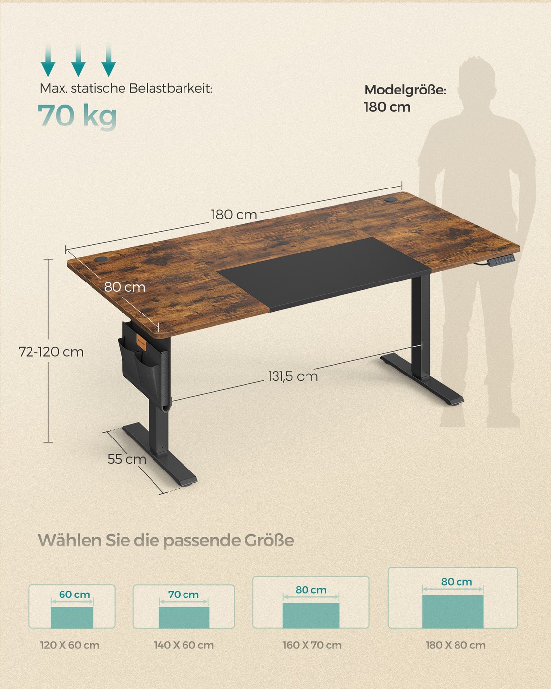 Electric height-adjustable desk 180 x 80 cm - Image 6