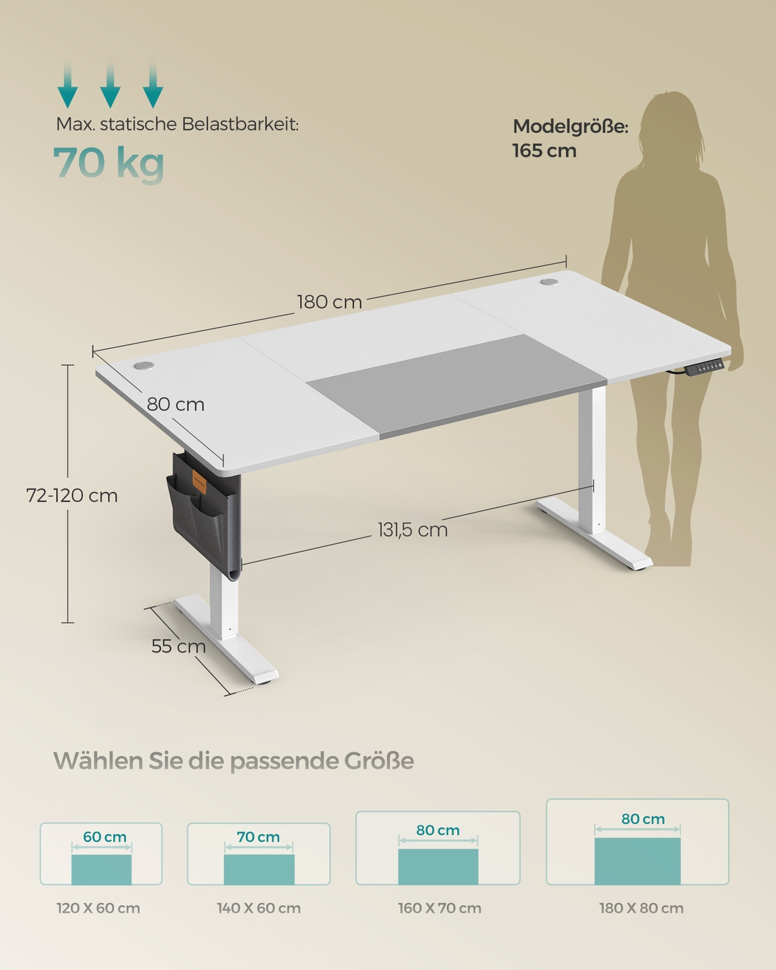 Electric height-adjustable desk 180 x 80 cm - Image 6