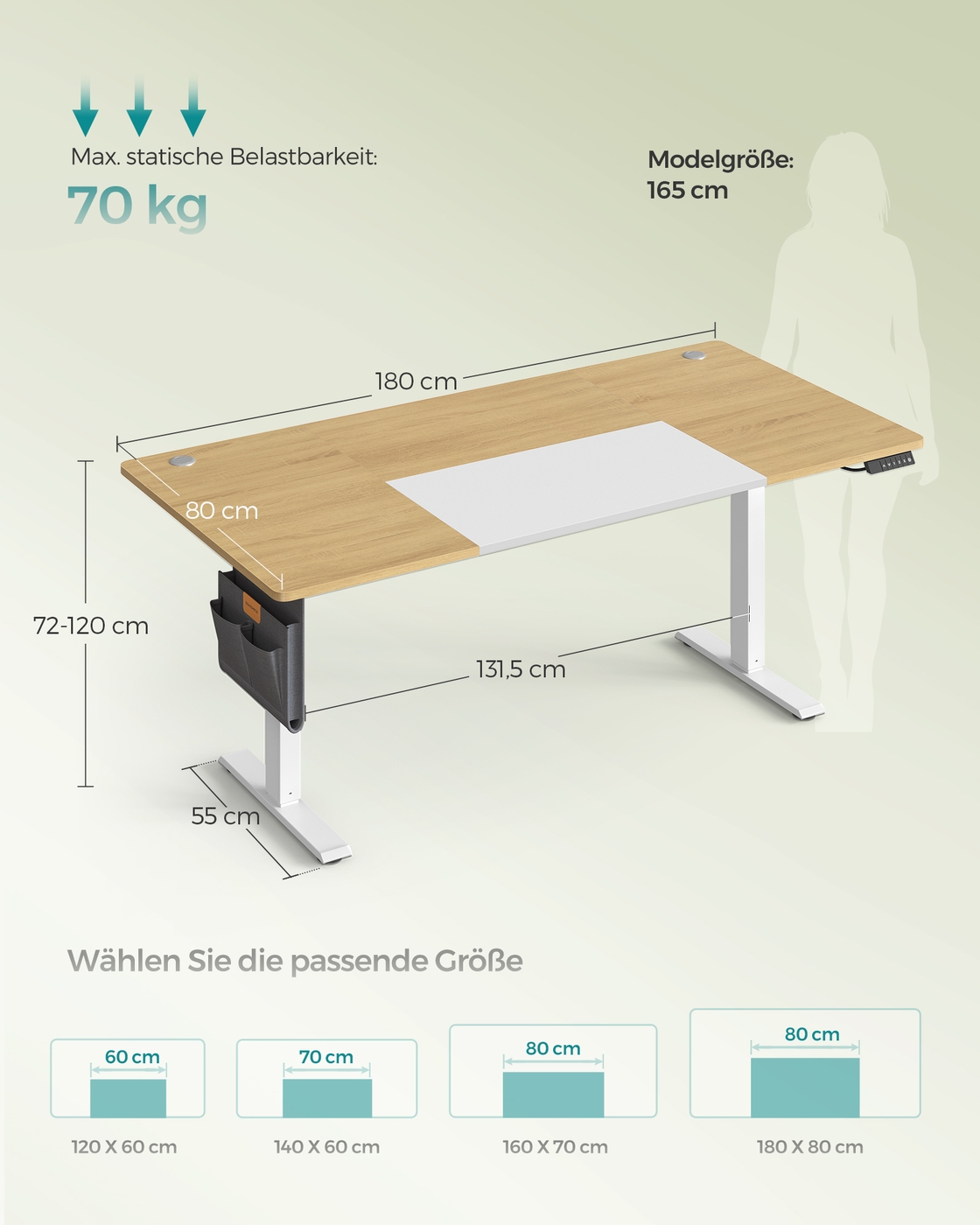 Electric height-adjustable desk 180 x 80 cm - Image 6