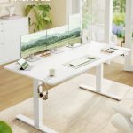VASAGLE höjdjusterbart skrivbord, 160 x 80 cm, USB-C-port, hylla med eluttag, ståbord, påminnelse om att inte sitta för länge, 3 minnesknappar, för kontoret, mattvit