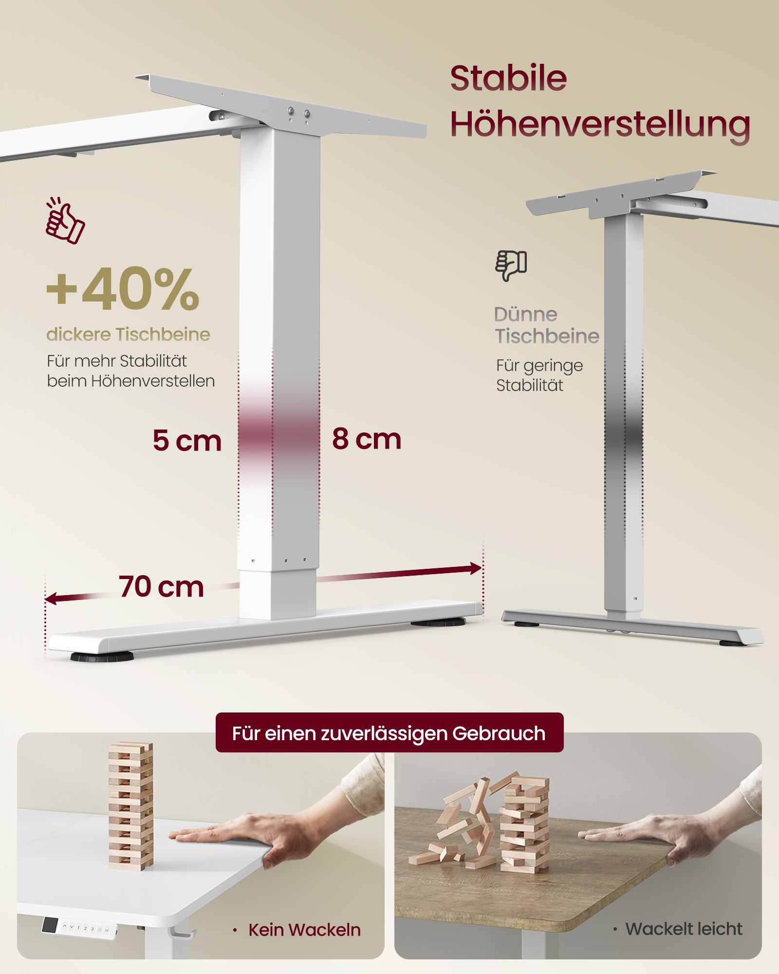 VASAGLE højdejusterbart skrivebord, 160 x 80 cm, USB-C-port, stikkontakthylde, ståbord, påmindelse om at rejse sig, 3 hukommelsesknapper, til kontoret, mat hvid - Billede 3