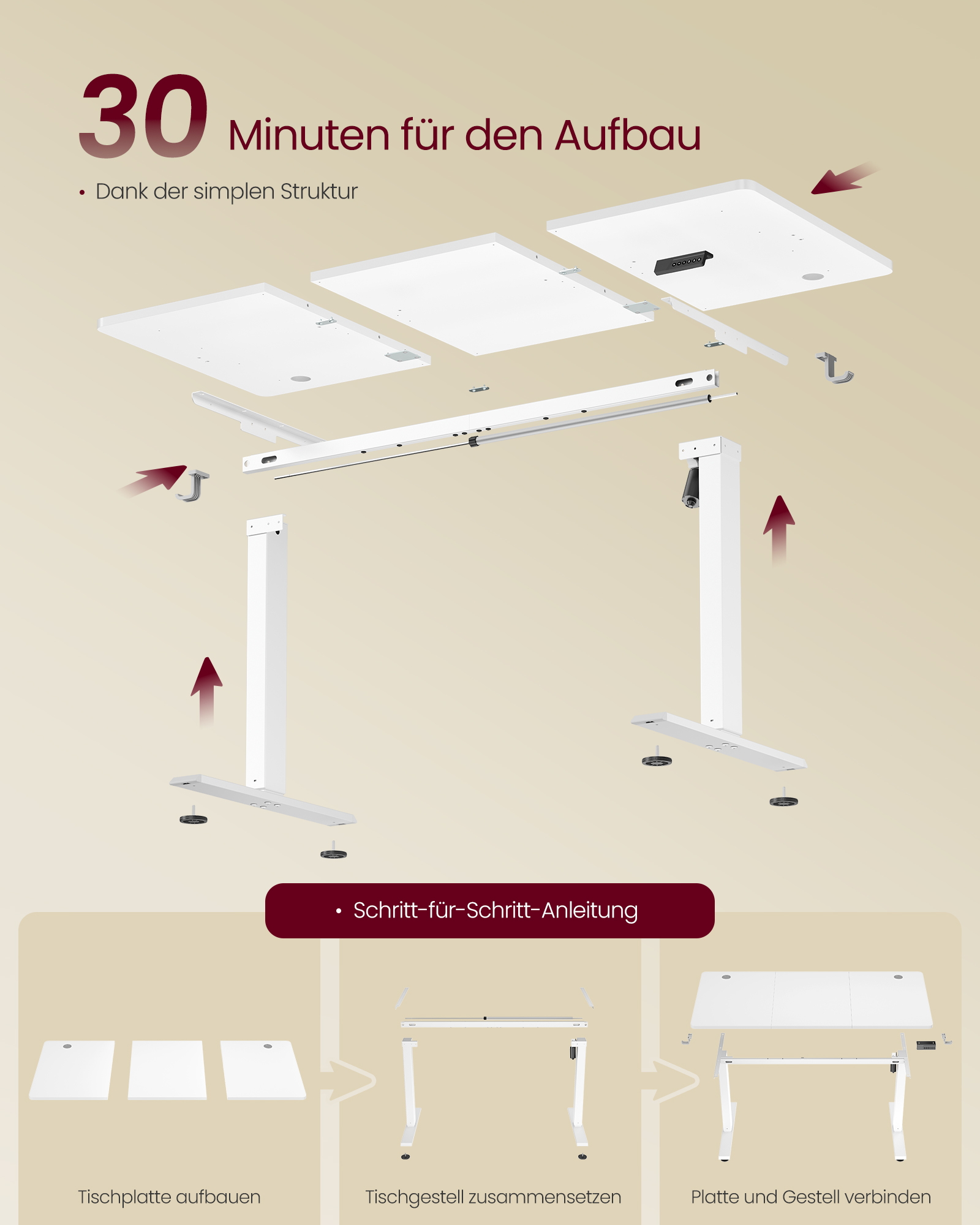 VASAGLE elektrisk højdejusterbart skrivebord, computerskrivebord, påmindelse om stillesiddende arbejde, hukommelsesfunktion med 4 højdeindstillinger, til kontoret, 140 x 60 cm, Cloud White - Billede 5