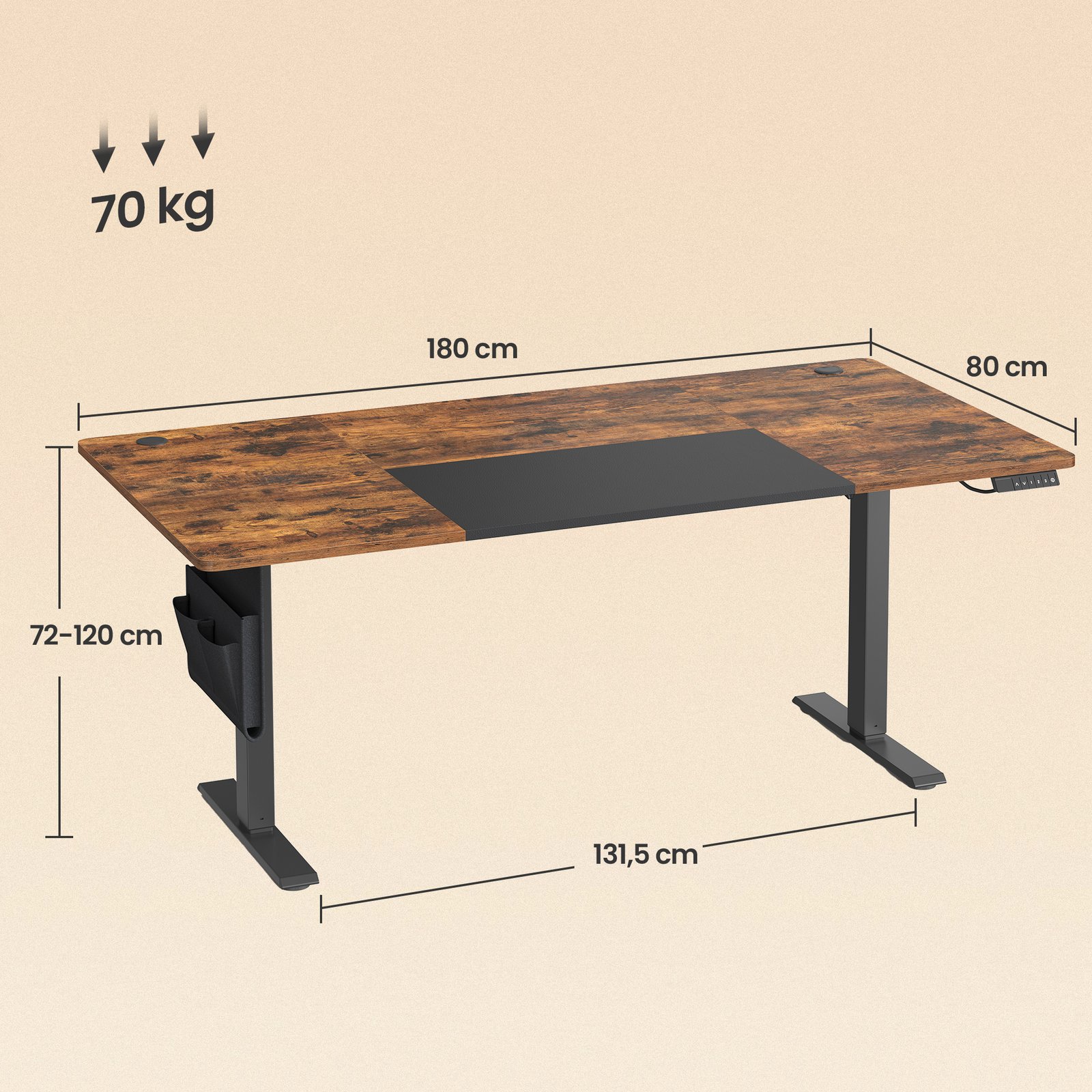 Height-adjustable standing table, 180 x 80 cm, memory function - Image 3