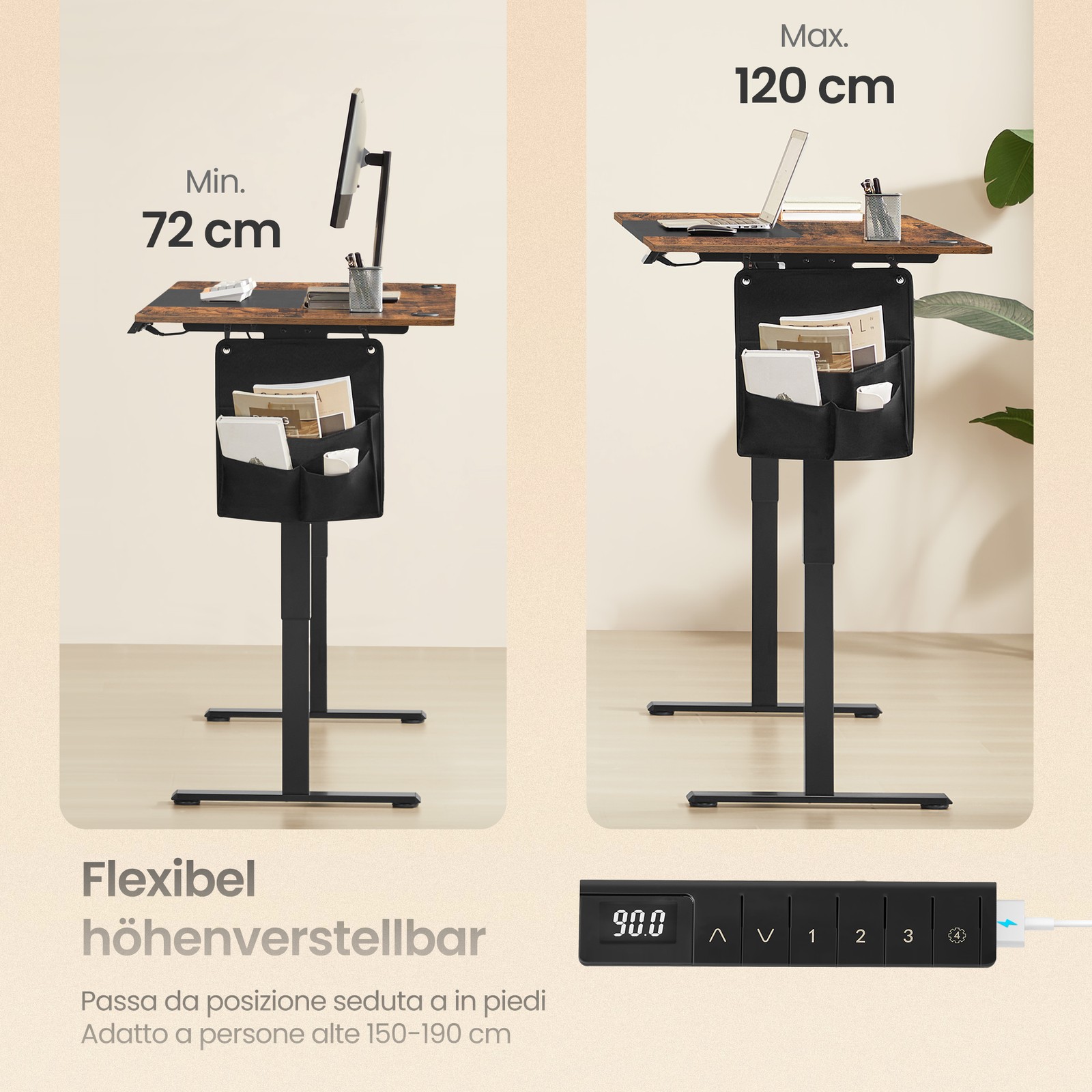 Height-adjustable standing table, 180 x 80 cm, memory function - Image 5