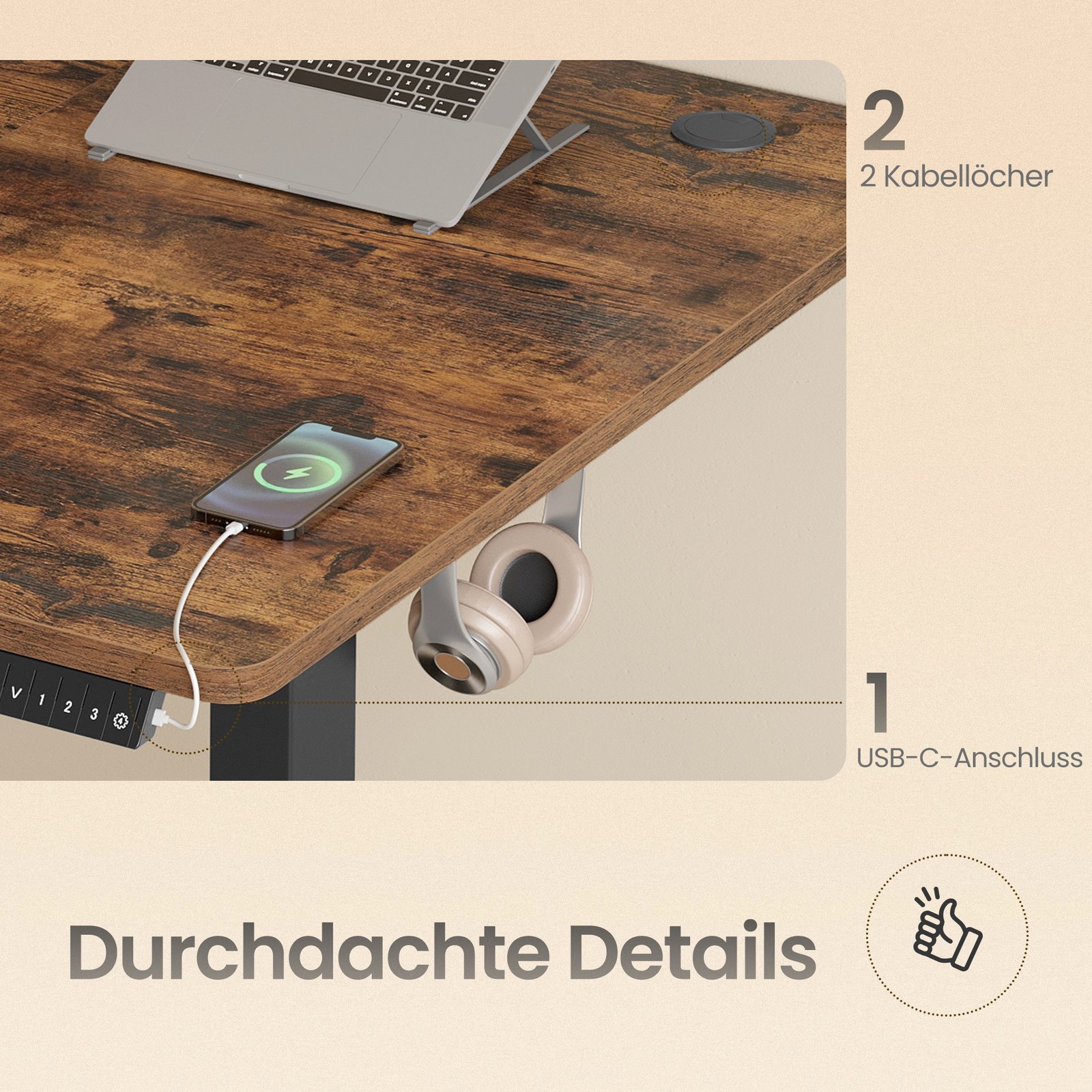 Height-adjustable standing table, 180 x 80 cm, memory function - Image 6