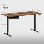 VASAGLE Elektrisk højdejusterbart skrivebord med stikkontakt og skuffe, bordplade 60 x 140 cm, trinløst justerbart, hukommelsesfunktion med 4 højder, hvid