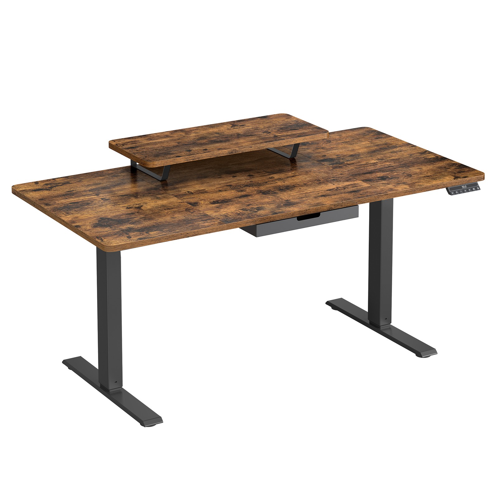 Height-adjustable desk, 140 x 70 cm, monitor stand