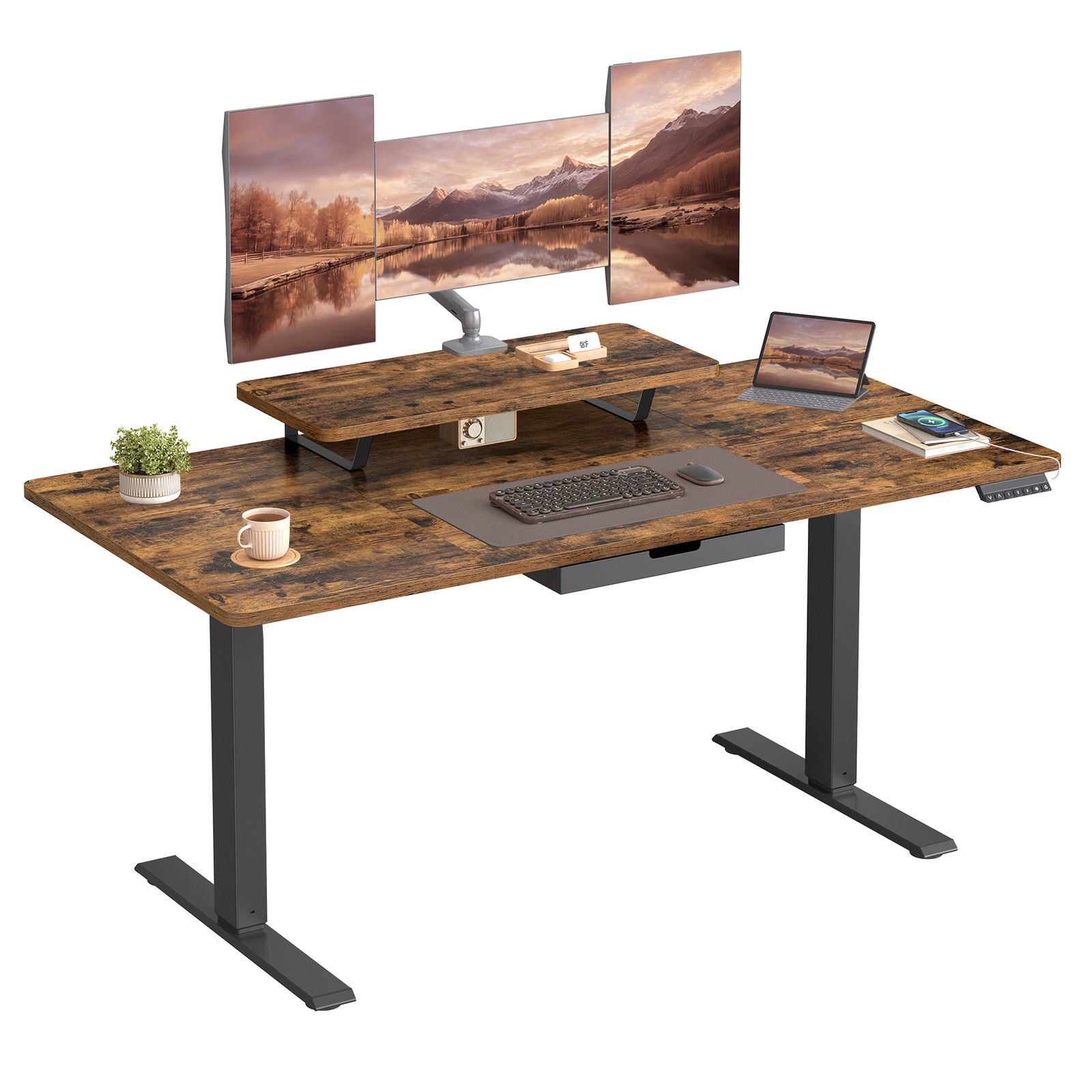 Height-adjustable desk, 140 x 70 cm, monitor stand - Image 2