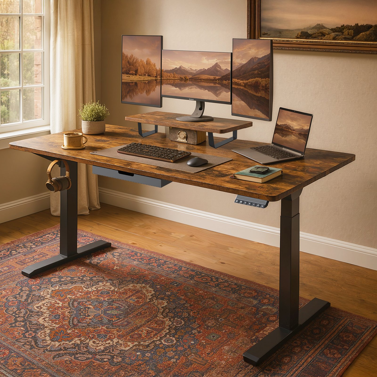 Height-adjustable desk, 140 x 70 cm, monitor stand - Image 4