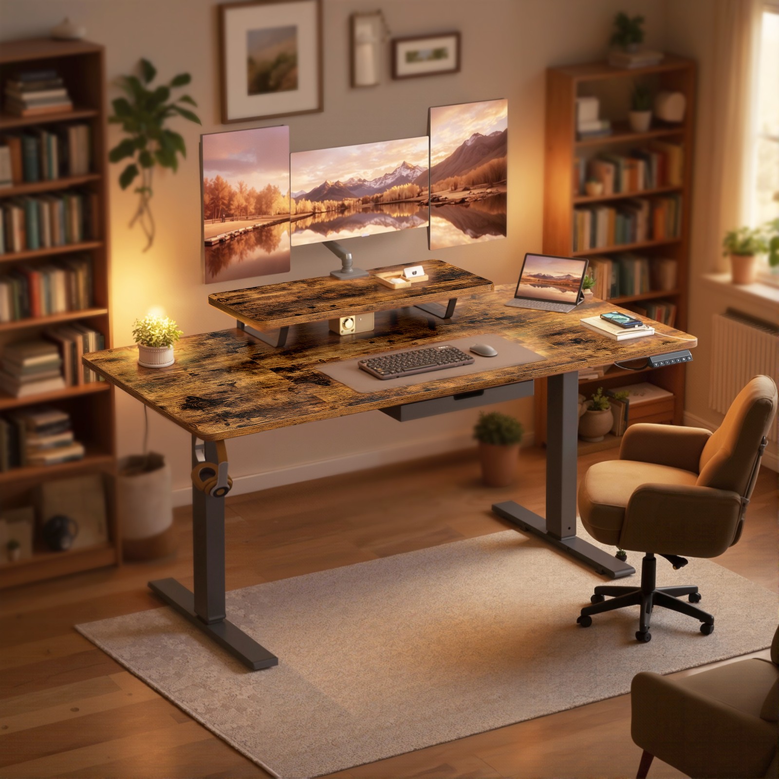 Height-adjustable desk, 140 x 70 cm, monitor stand - Image 5