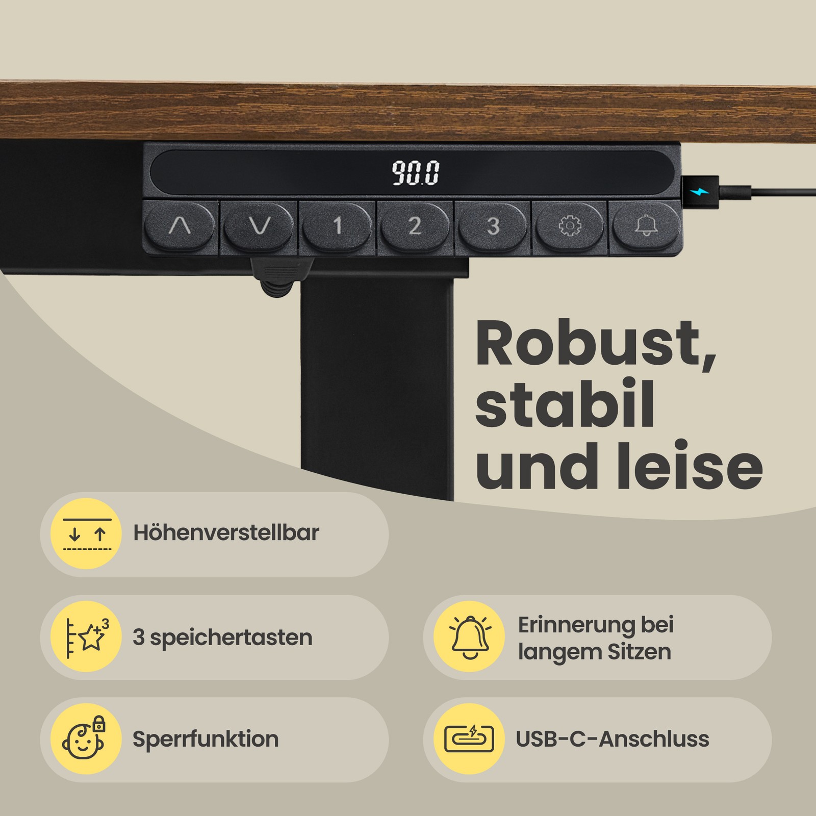 Height-adjustable desk, 140 x 70 cm, monitor stand - Image 7