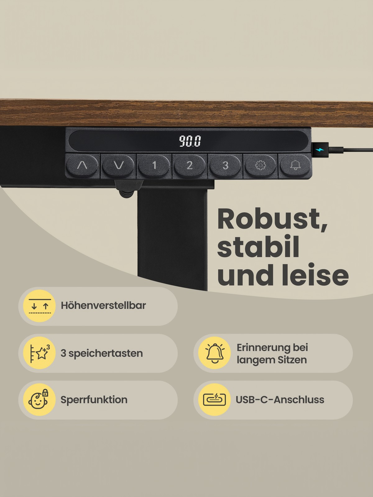 Height-adjustable desk, 160 x 80 cm, monitor stand - Image 6