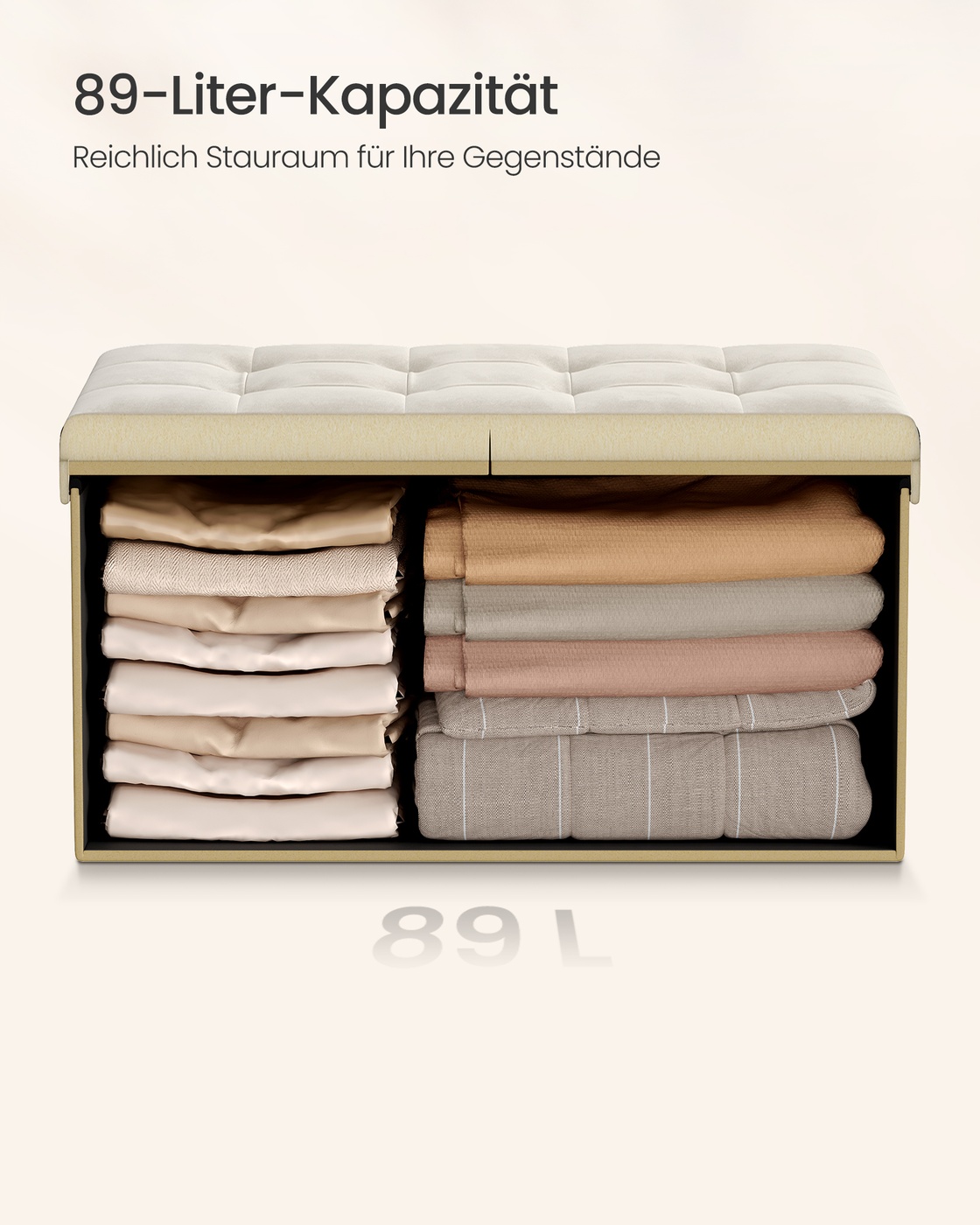 Bench with storage and folding lid, cream white - Image 6