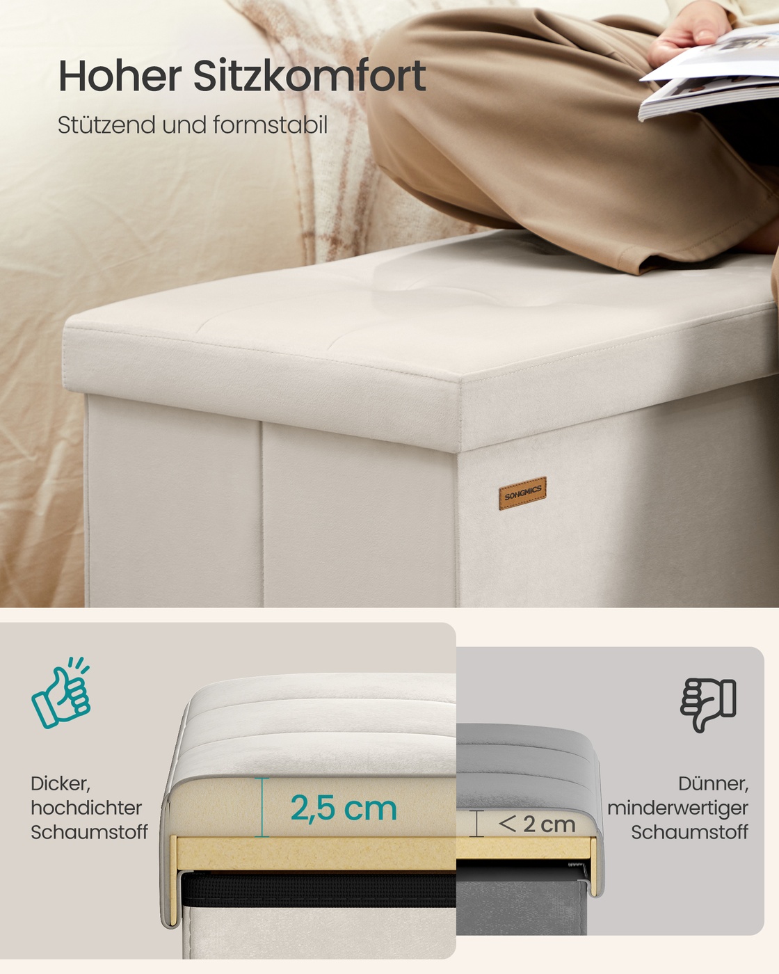 38 x 110 x 38 cm Bench with storage and hinged lid - Image 4